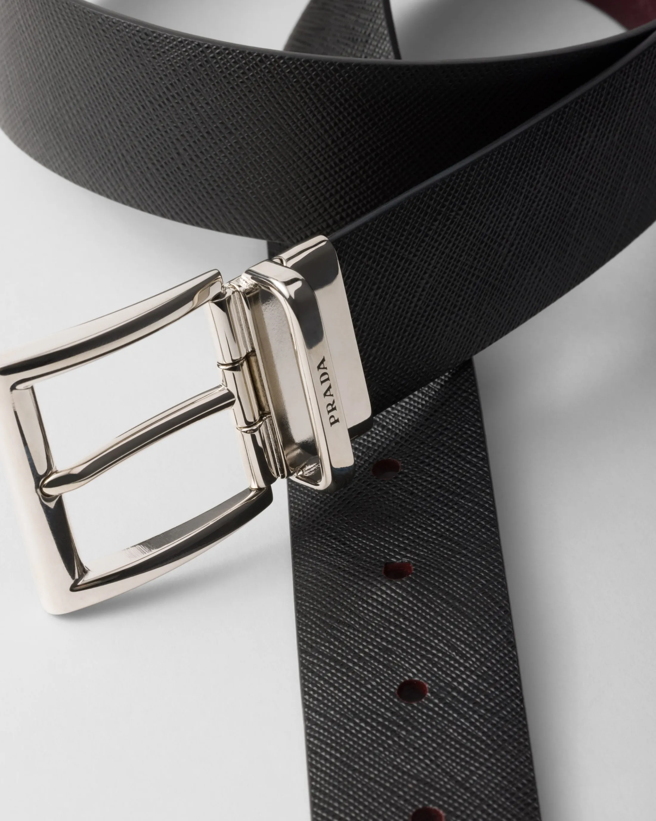 Prada Saffiano Leather Reversible Belt Black/garnet Best