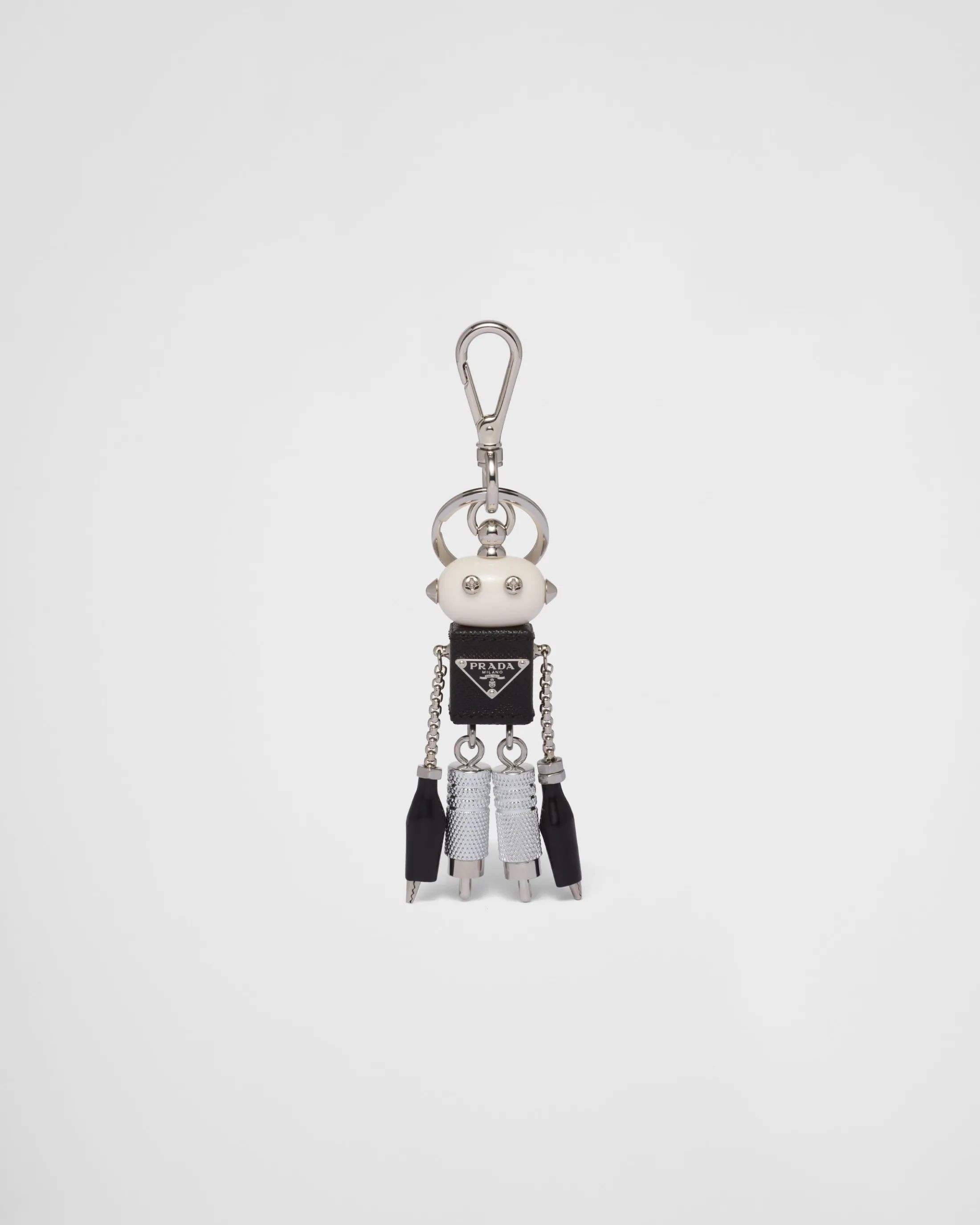 Prada Saffiano leather Robot bag charm Steel/black Best