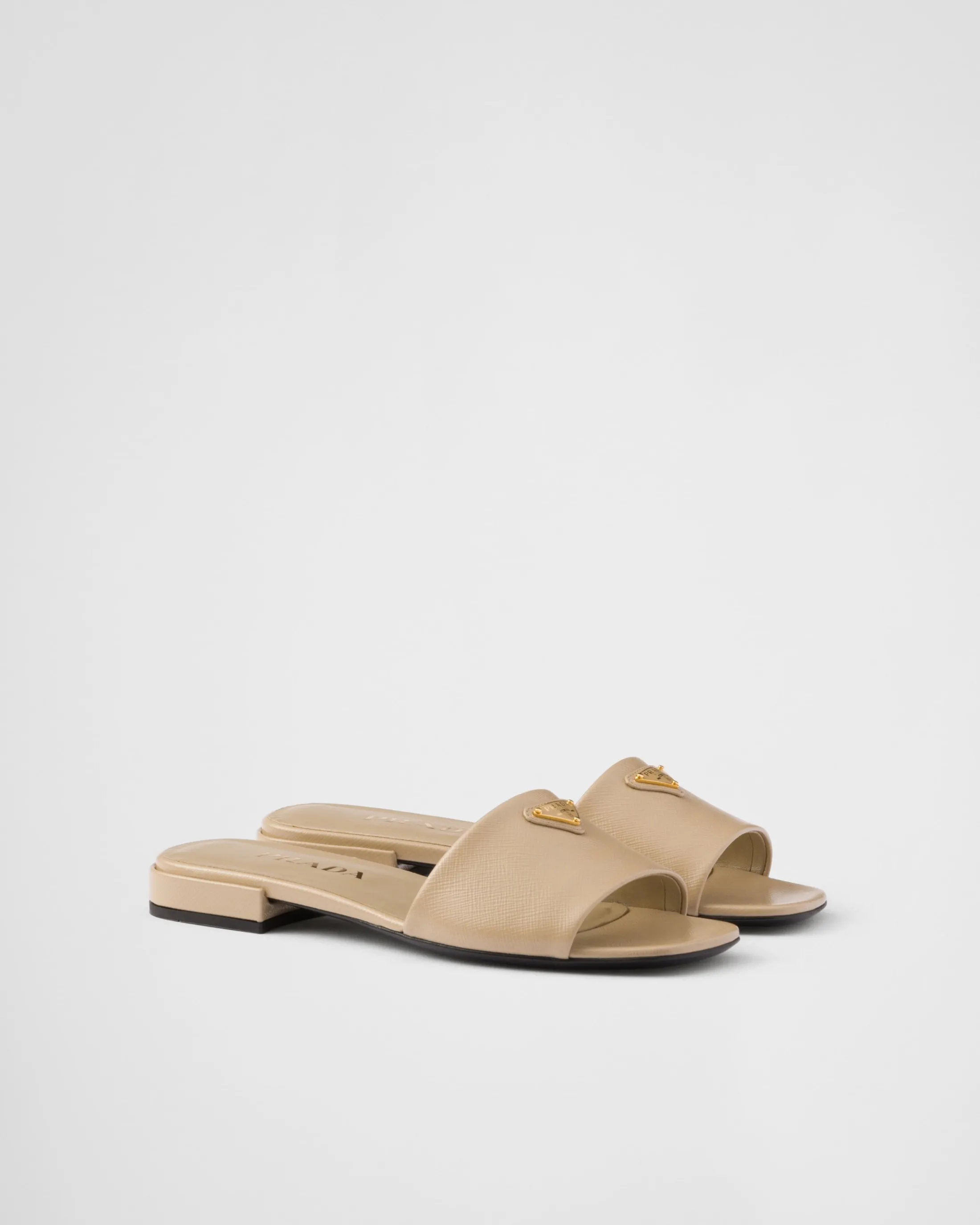 Prada Saffiano patent leather slides Sandbeige Online