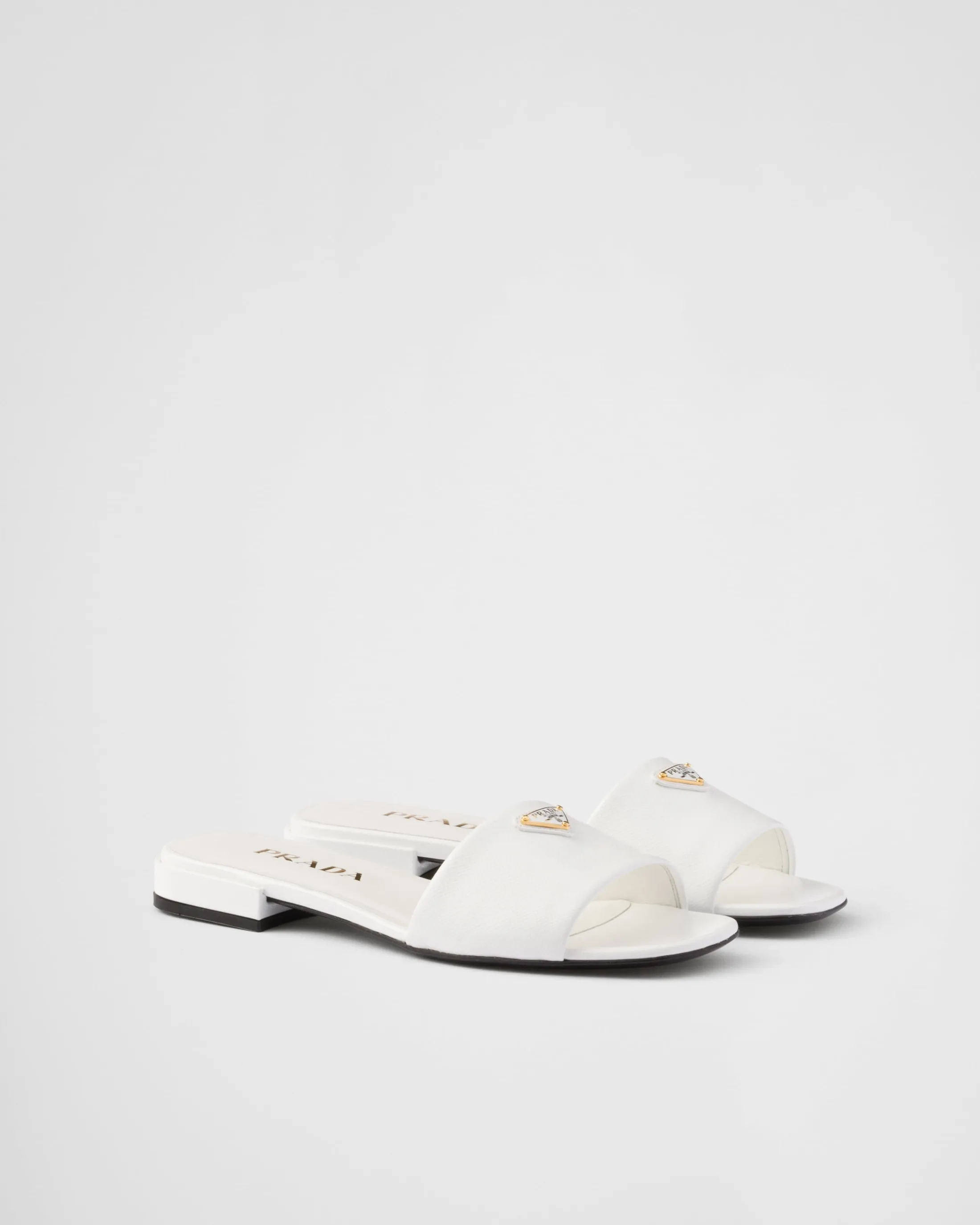 Prada Saffiano patent leather slides White Cheap