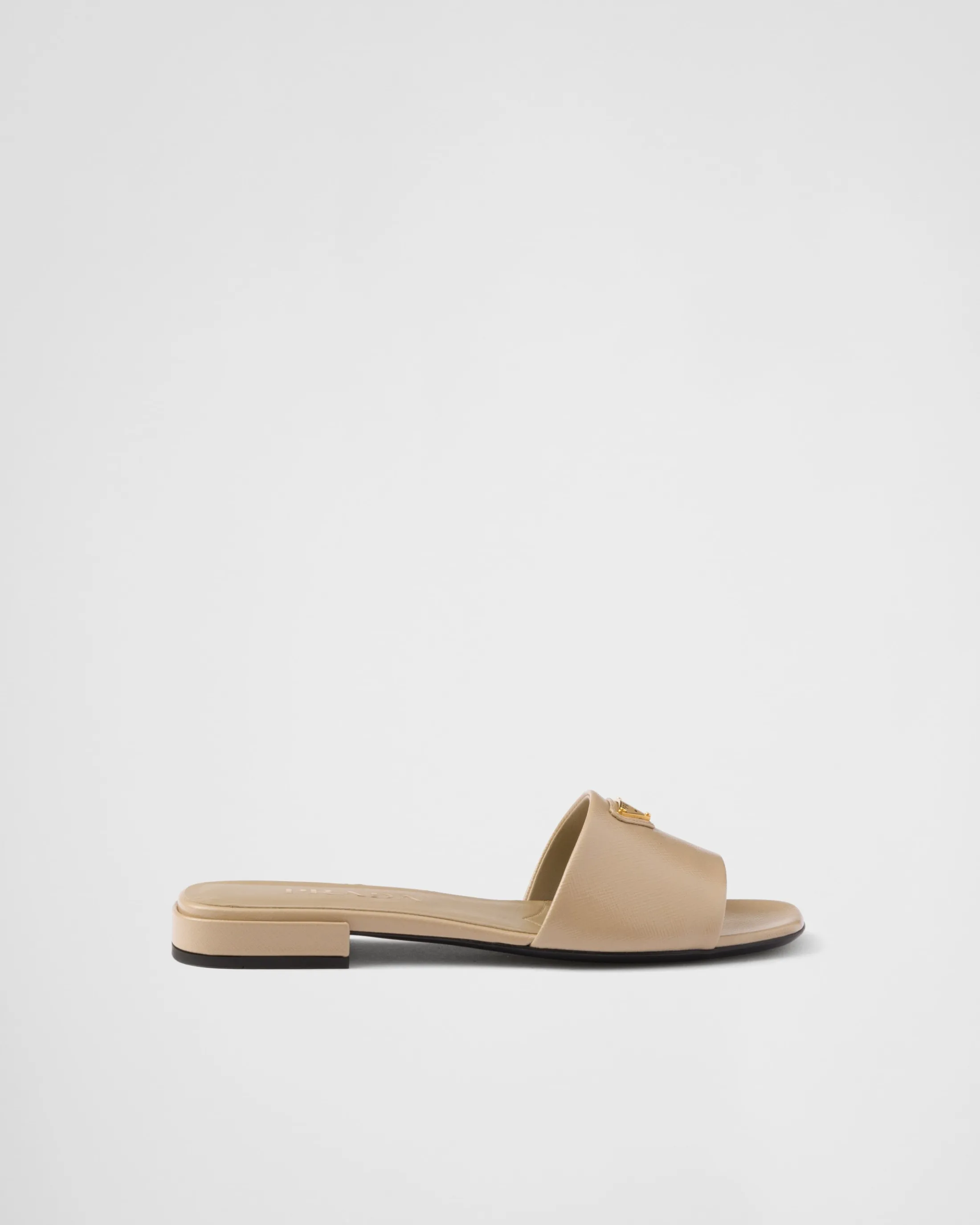 Prada Saffiano patent leather slides Sandbeige Online