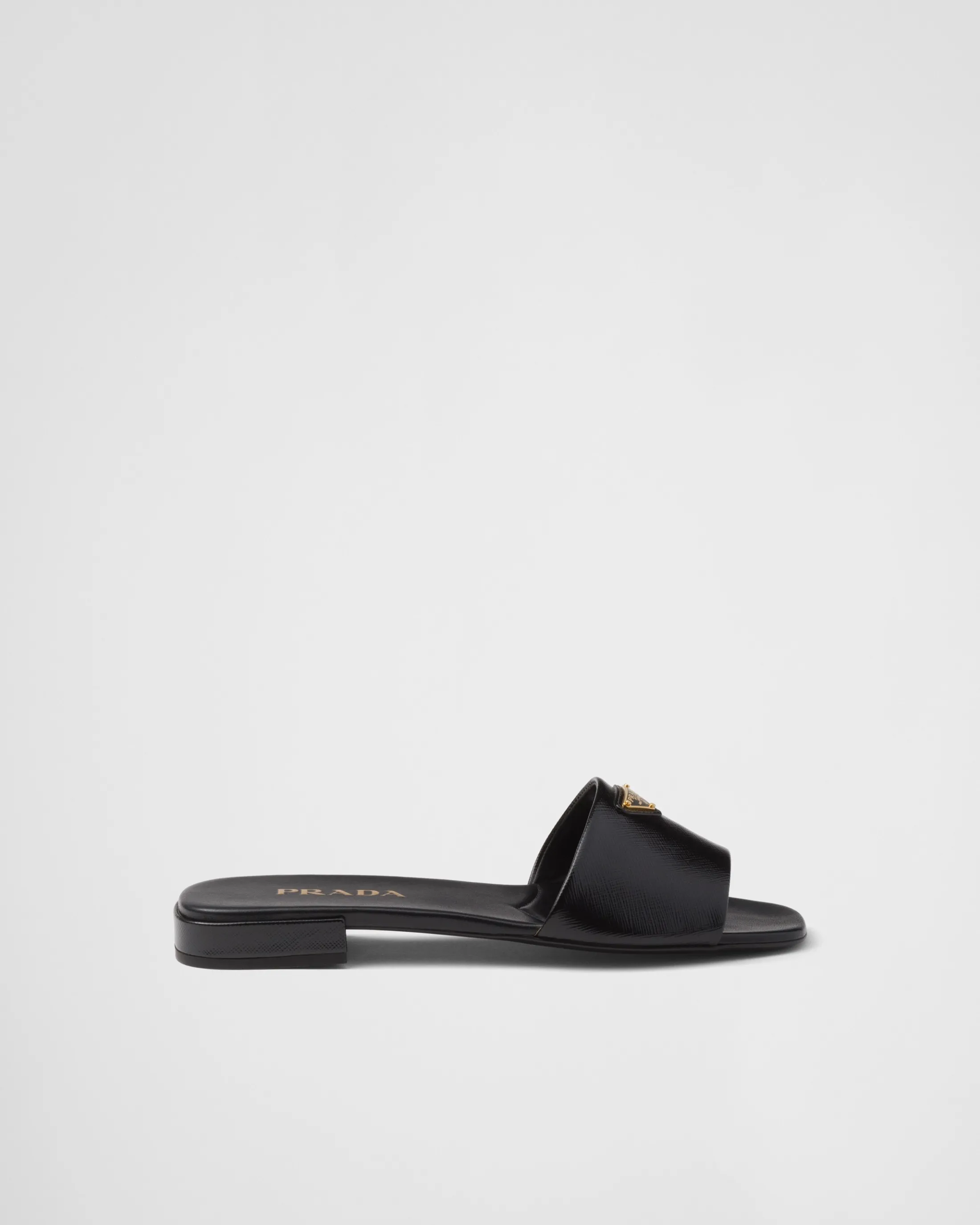 Prada Saffiano patent leather slides Black New