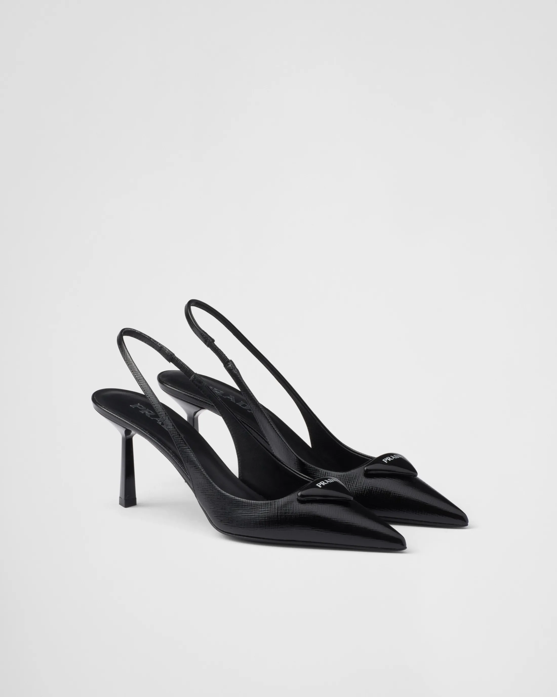 Prada Saffiano patent leather slingback pumps Black Clearance