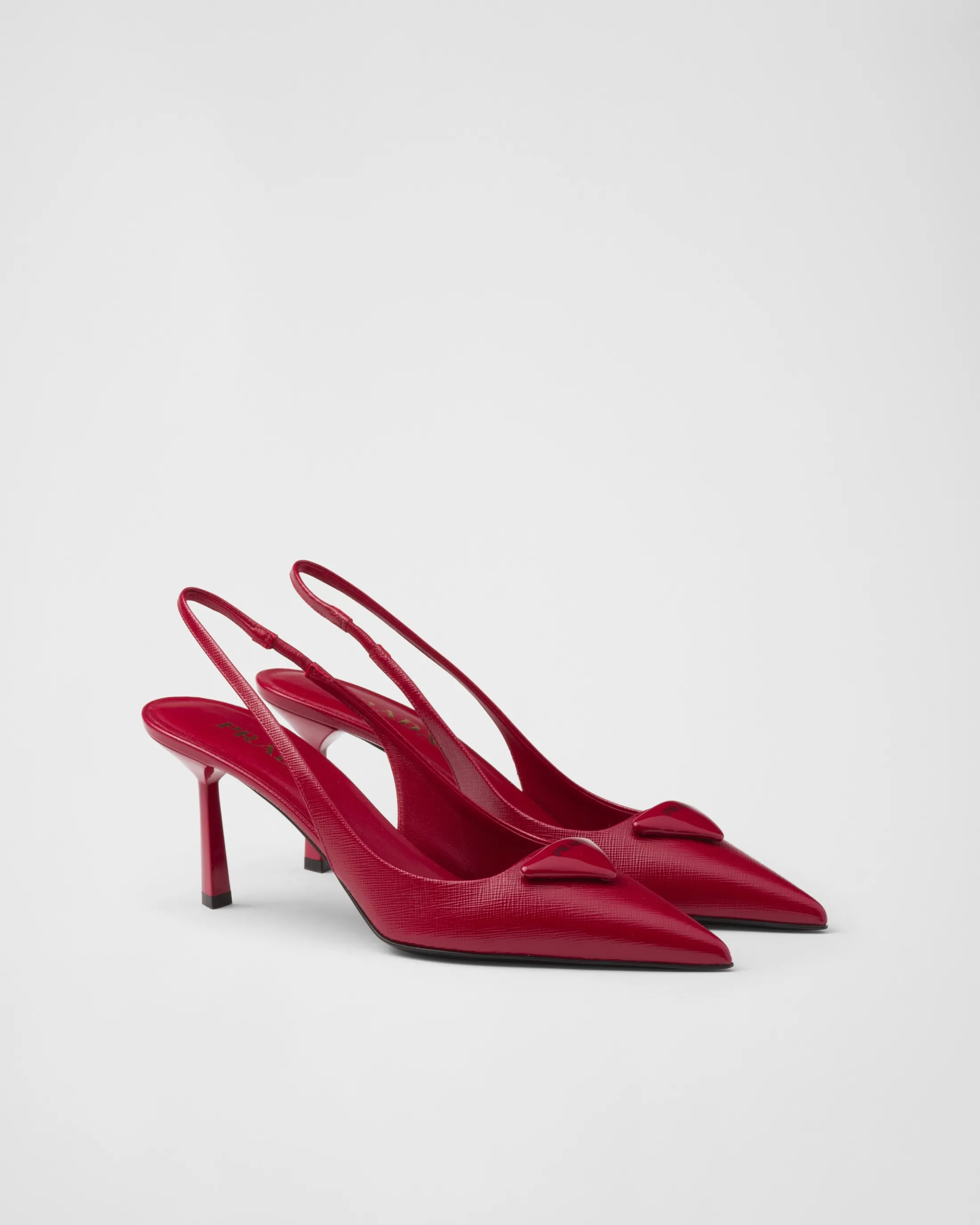 Prada Saffiano patent leather slingback pumps Cherryred Fashion