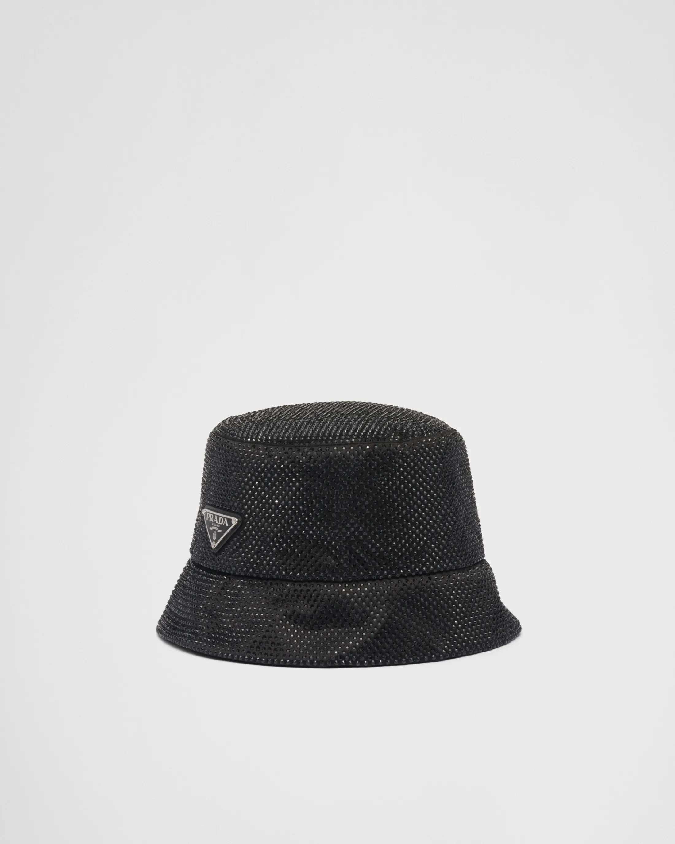 Prada Satin bucket hat with crystals Black Flash Sale