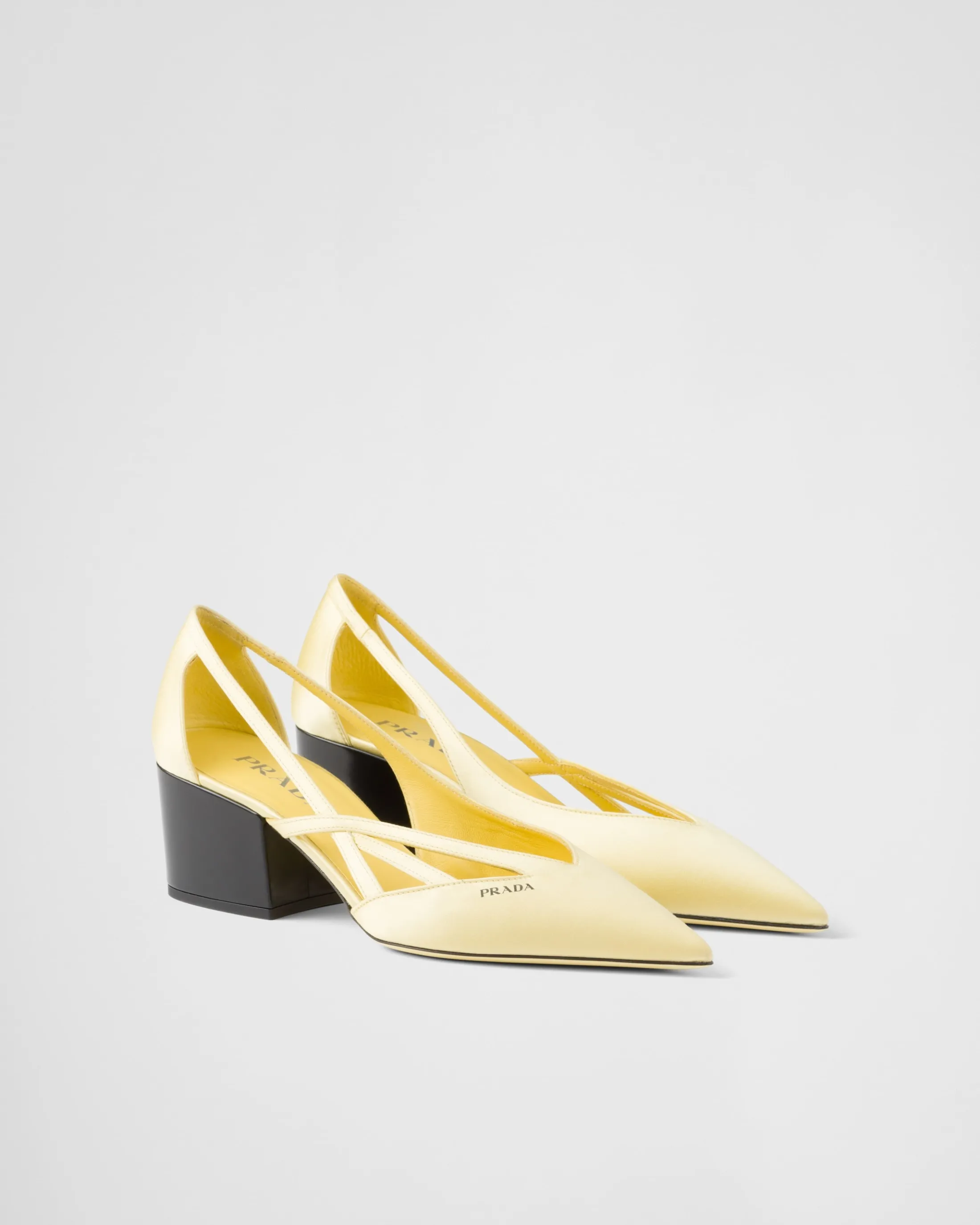 Prada Satin cut-out pumps Lemonyellow Best Sale