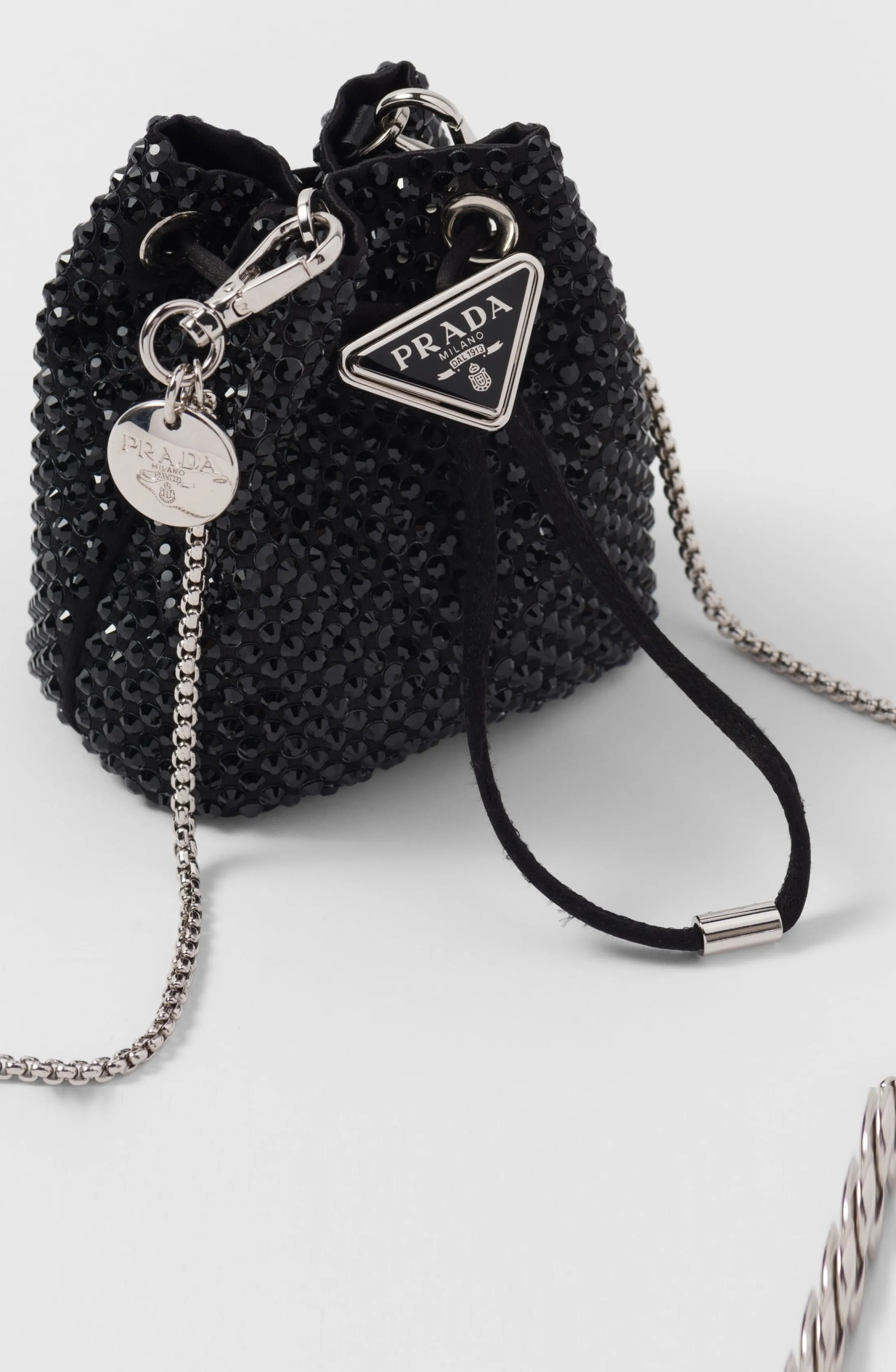 Prada Satin mini-pouch with crystals Black Store