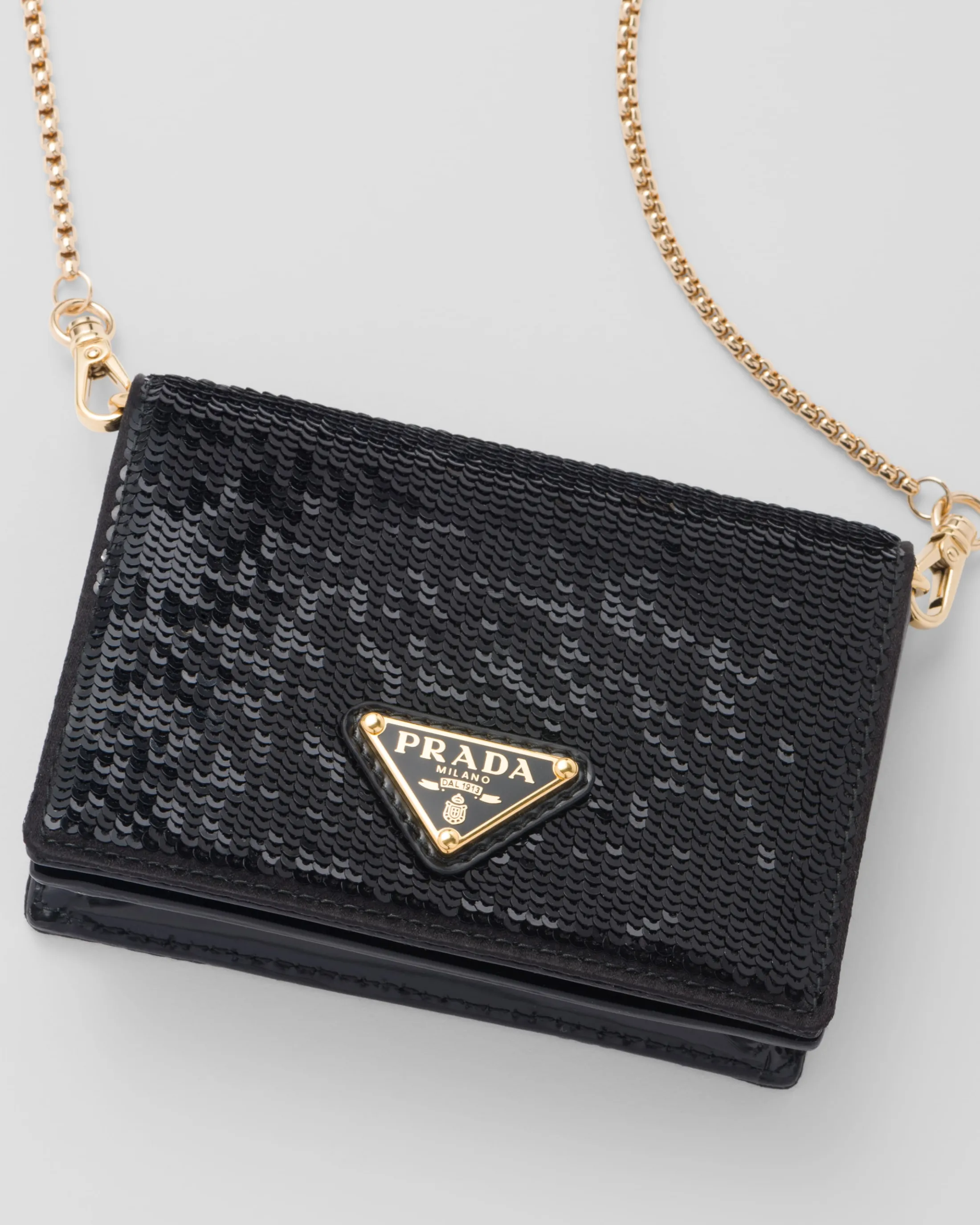 Prada Sequined card holder with shoulder strap Black Flash Sale