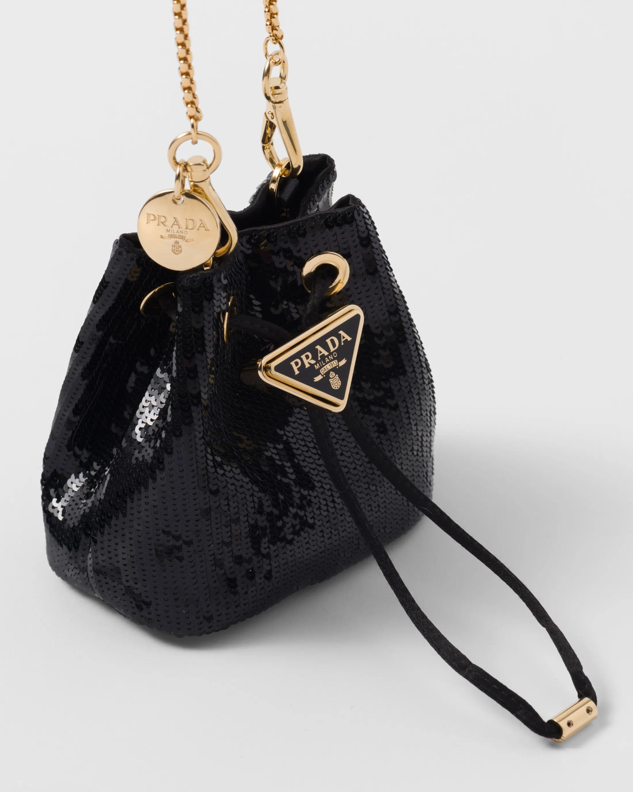 Prada Sequined satin mini-pouch Black Hot