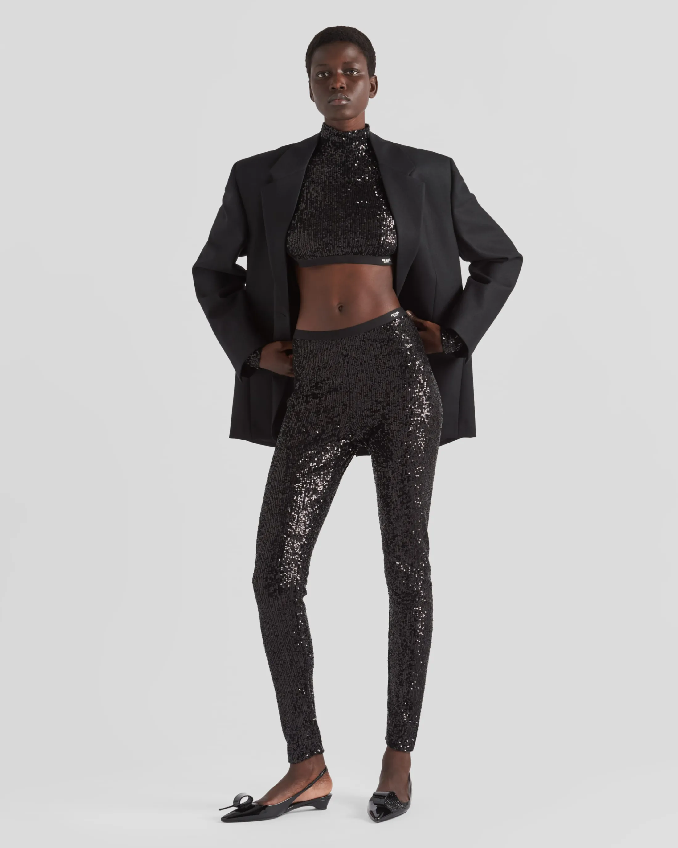 Prada Sequined stretch pants Black Flash Sale