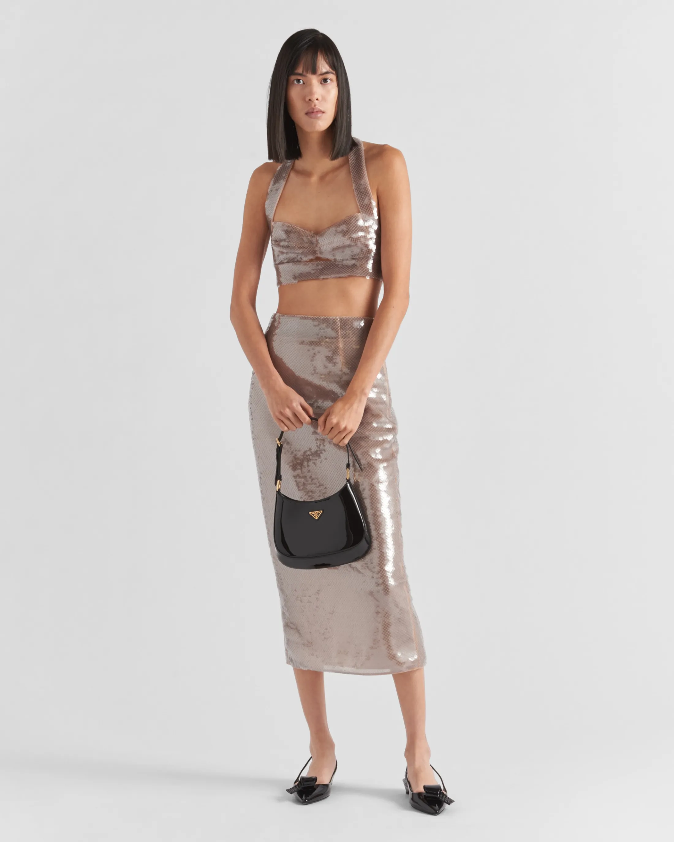 Prada Sequined tulle top Pearlgray Sale