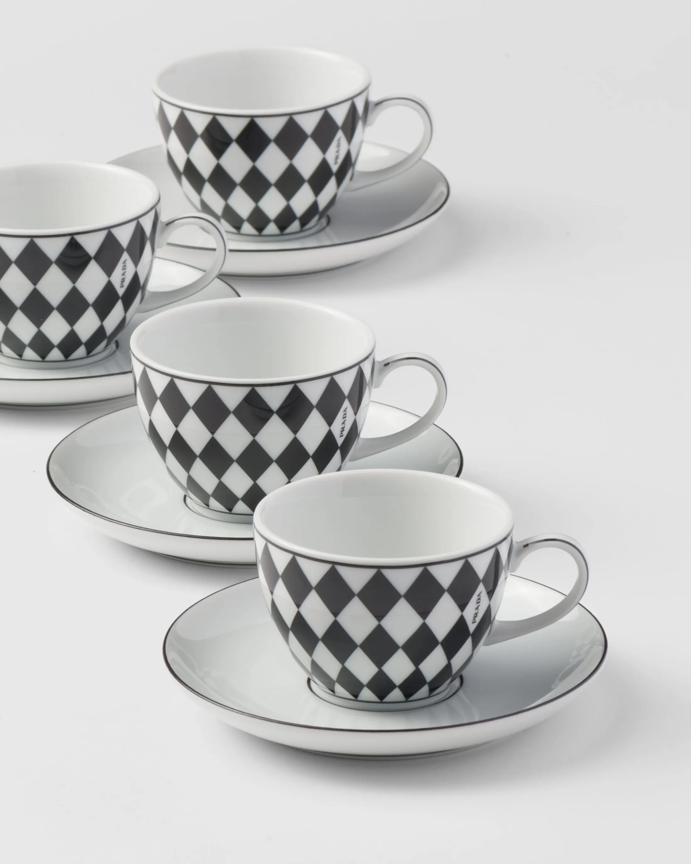 Prada Set of four porcelain espresso cups - Checkerboard White/black Best Sale