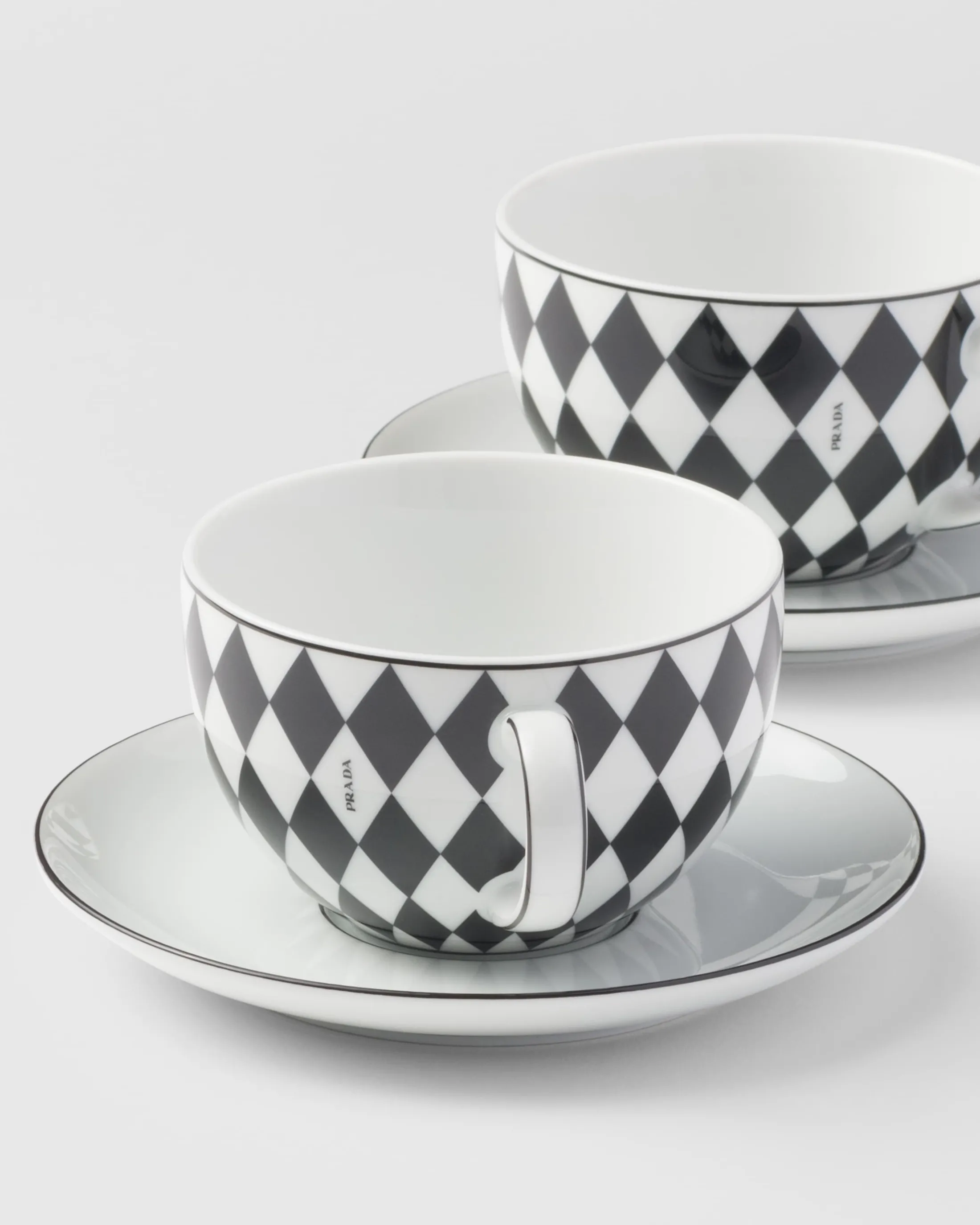 Prada Set of two porcelain cappuccino cups - Checkerboard White/black Clearance