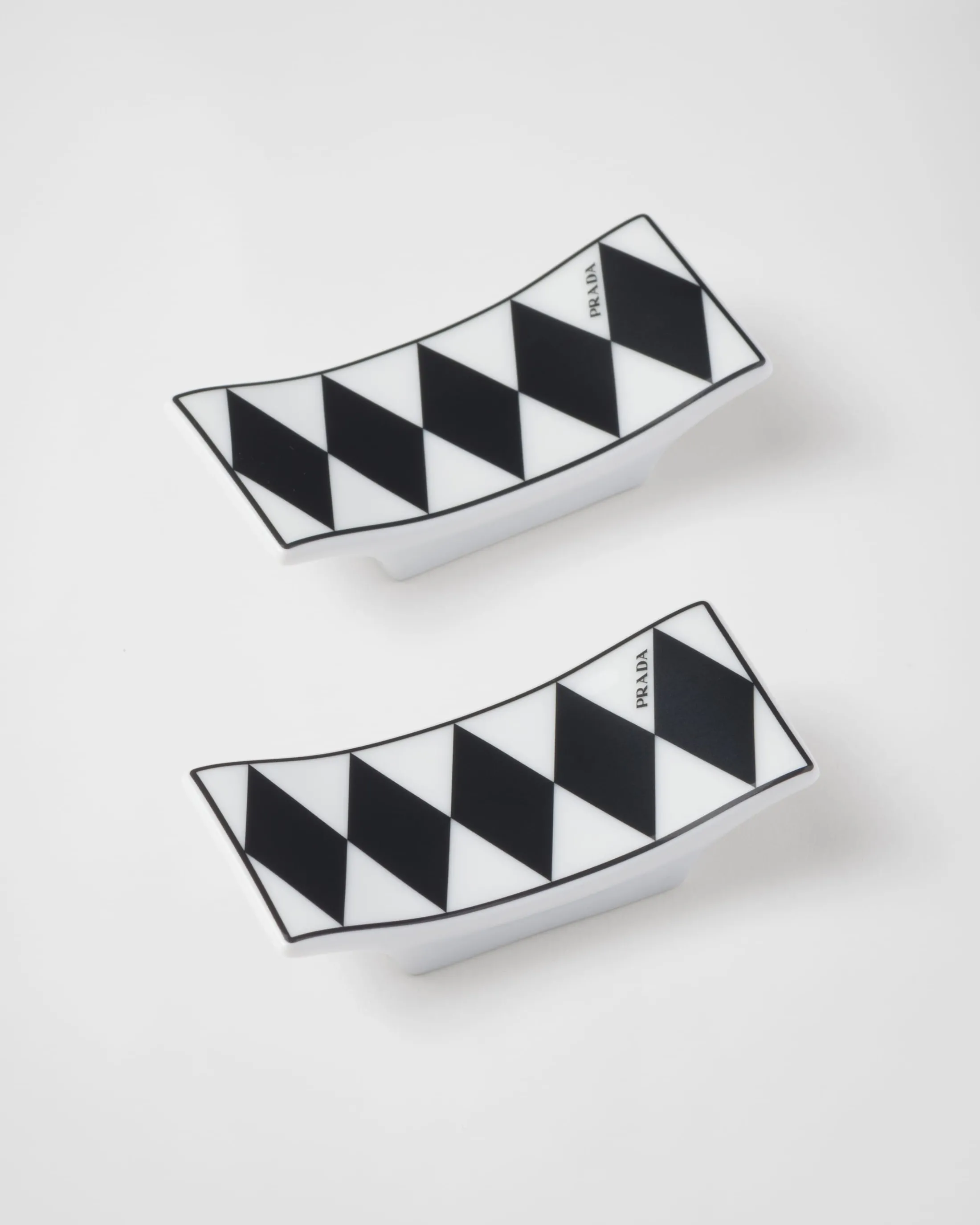 Prada Set of two porcelain chopstick rests - Checkerboard White/black Flash Sale