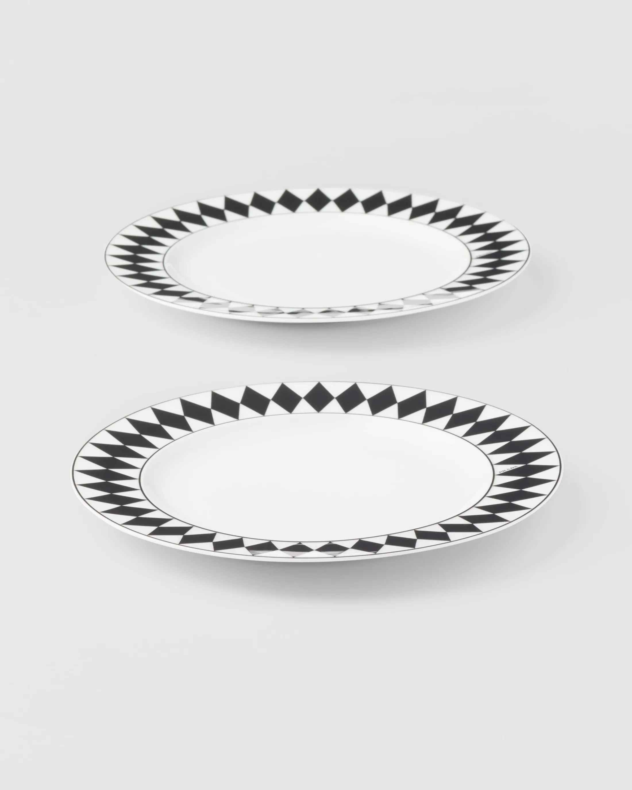 Prada Set of two porcelain dessert plates - Checkerboard White/black Best Sale