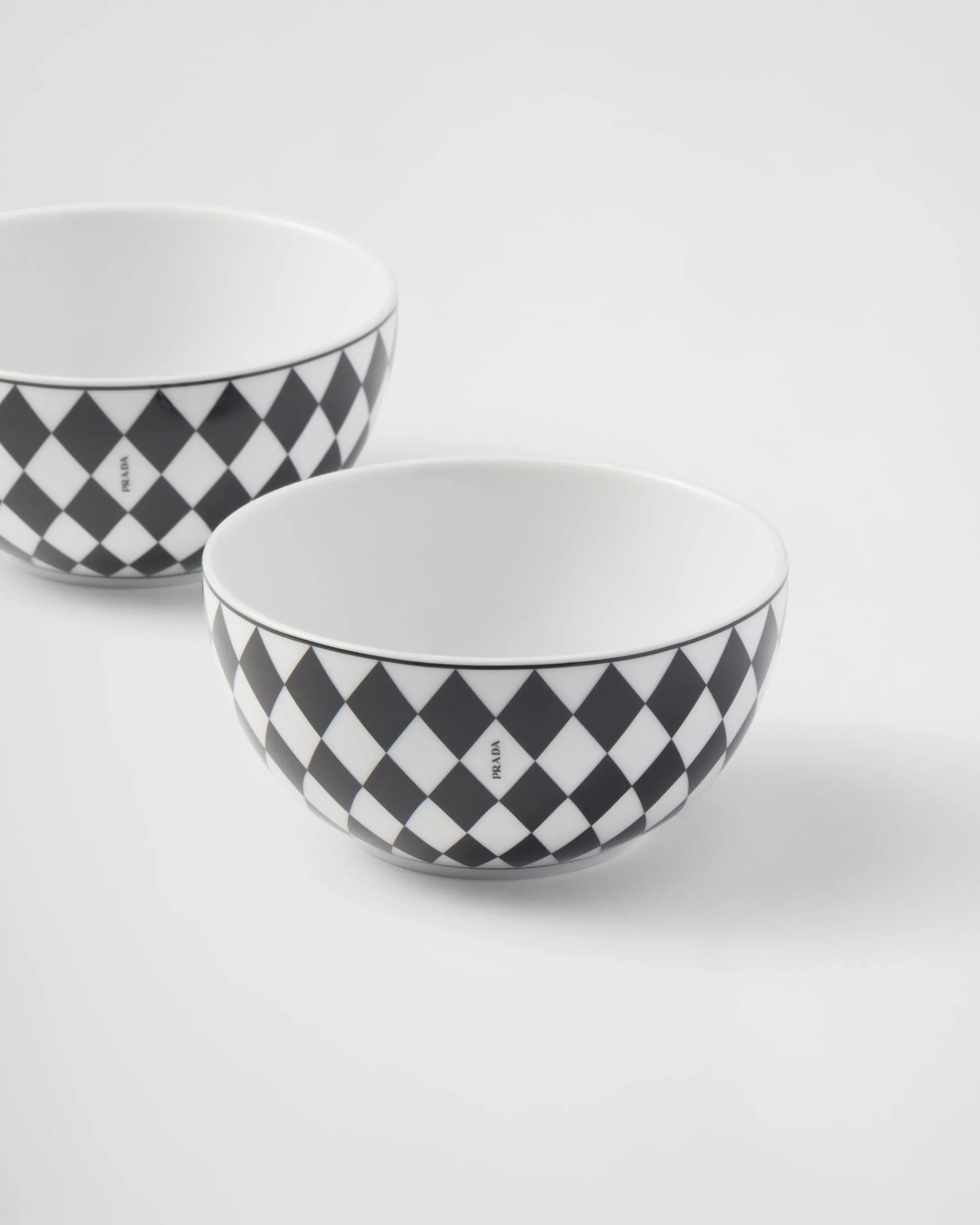 Prada Set of two porcelain rice or cereal bowls - Checkerboard White/black Discount