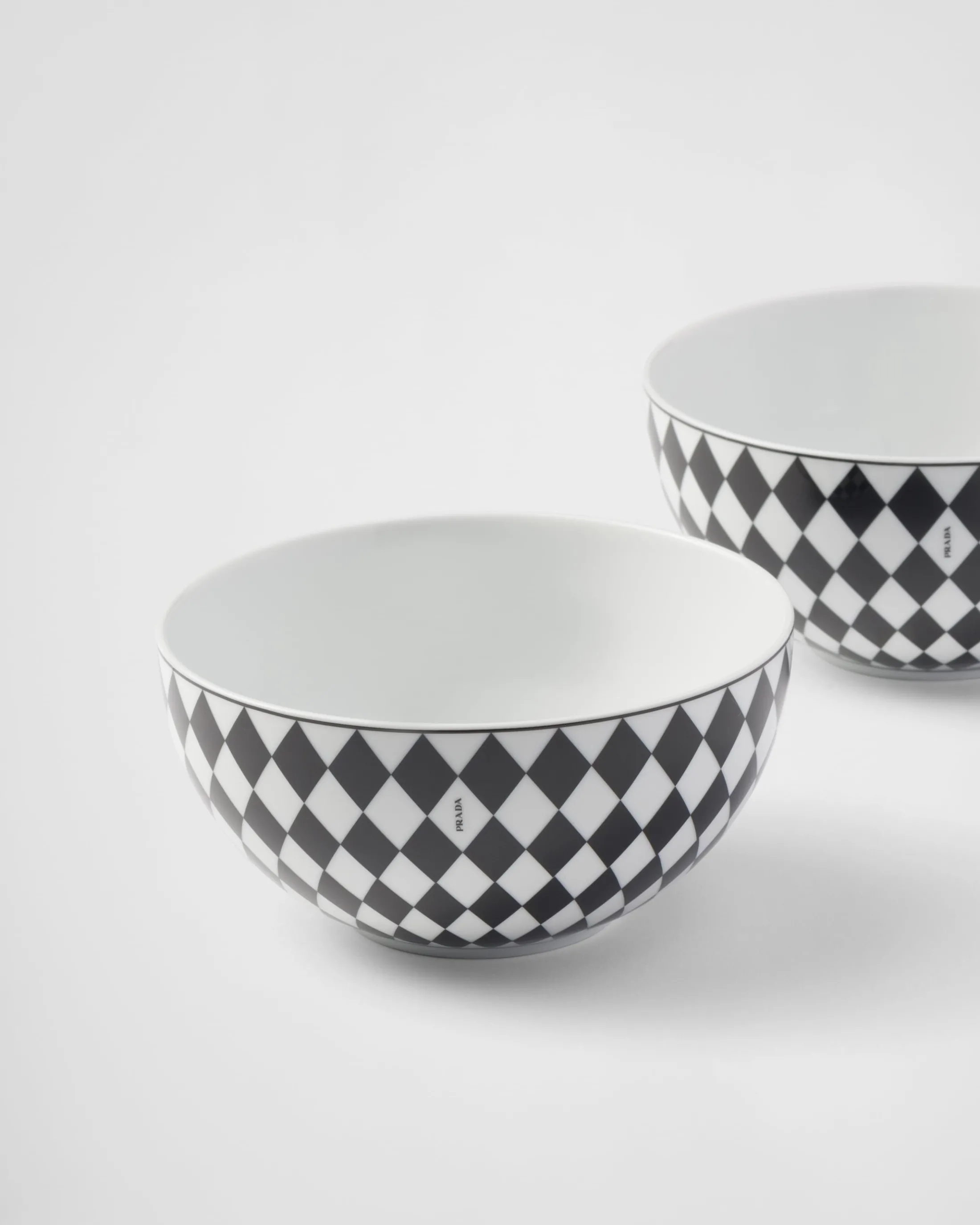 Prada Set of two porcelain soup bowls - Checkerboard White/black Sale