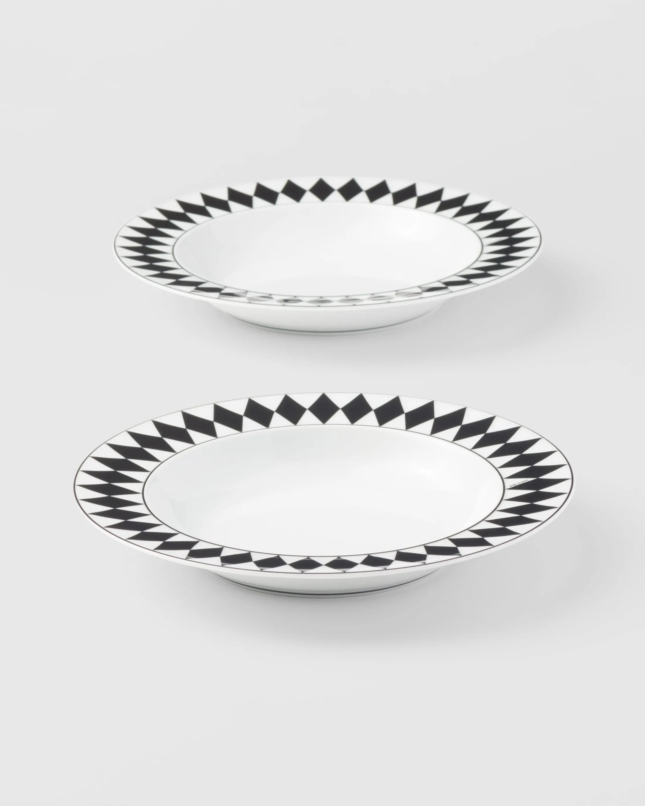 Prada Set of two porcelain soup plates - Checkerboard White/black Cheap