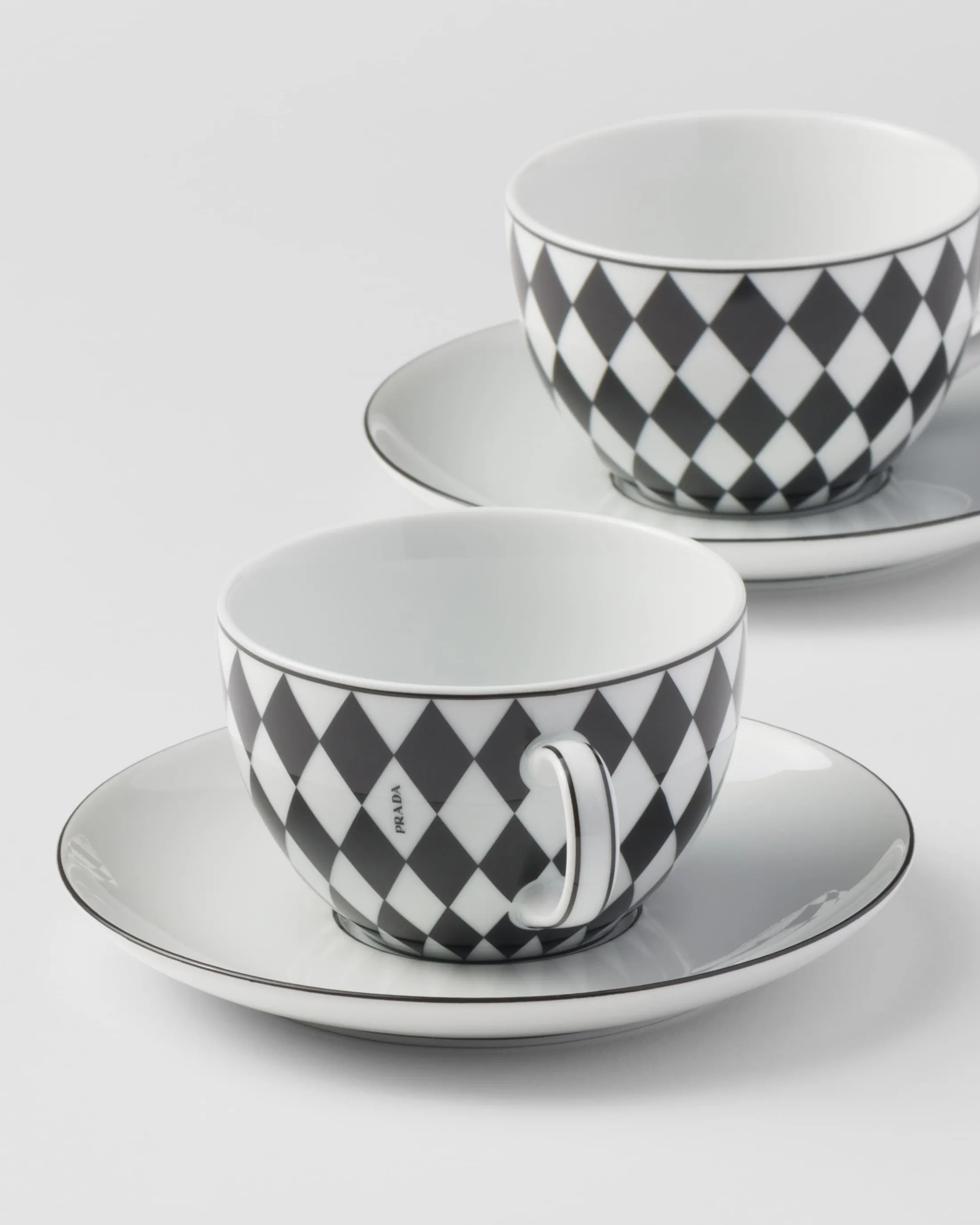 Prada Set of two porcelain tea cups - Checkerboard White/black Store