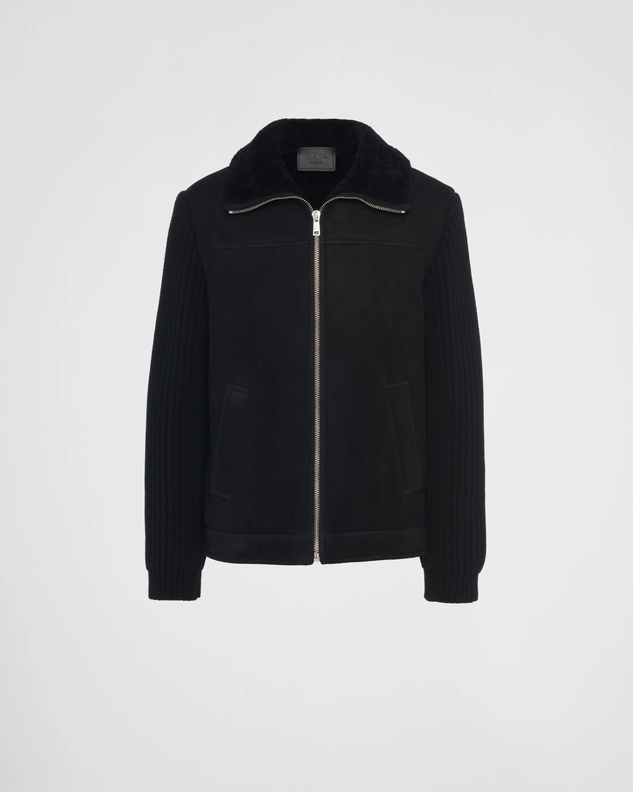 Prada Shearling and knit jacket Black/black Flash Sale