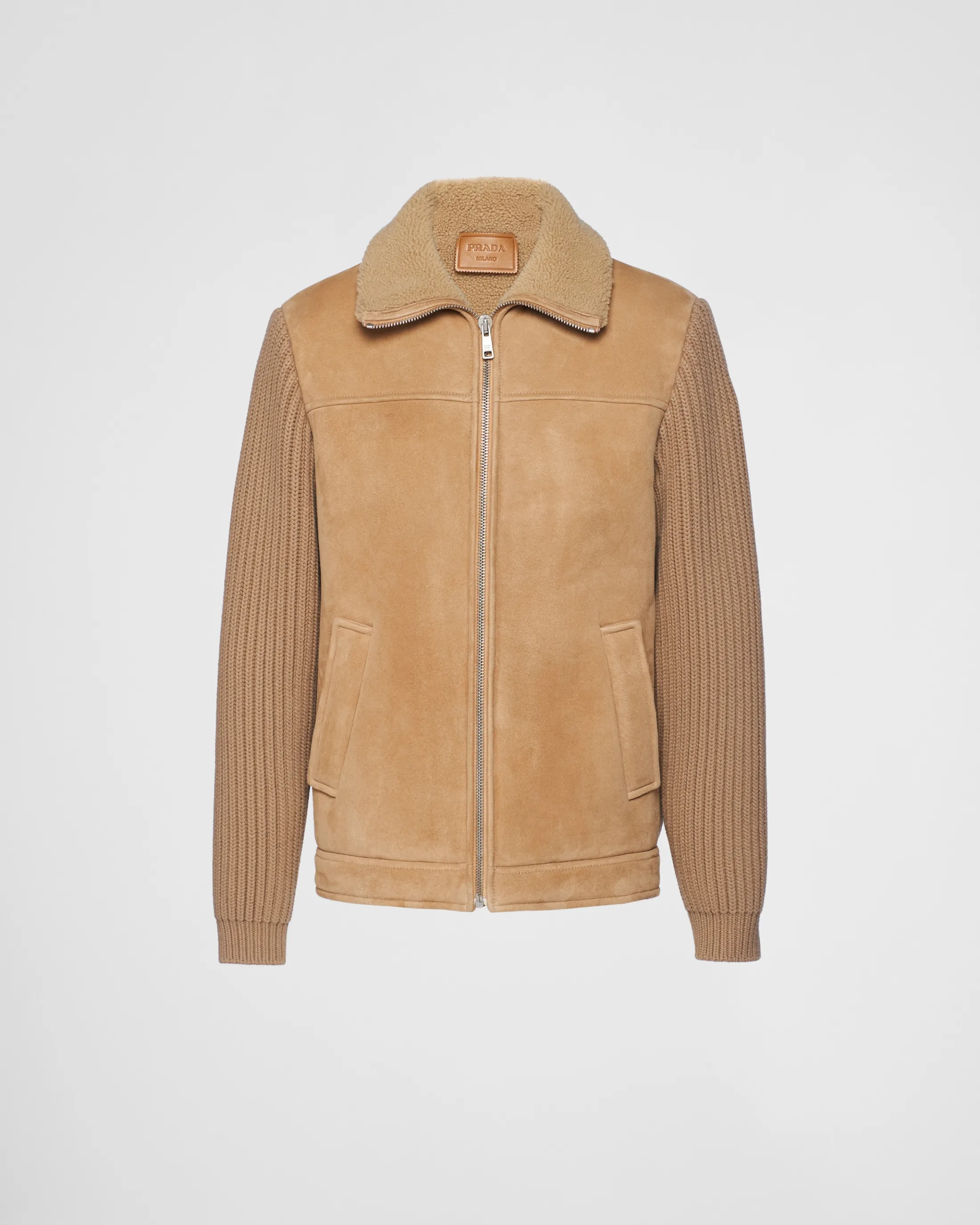 Prada Shearling and knit jacket Camel/camel Hot