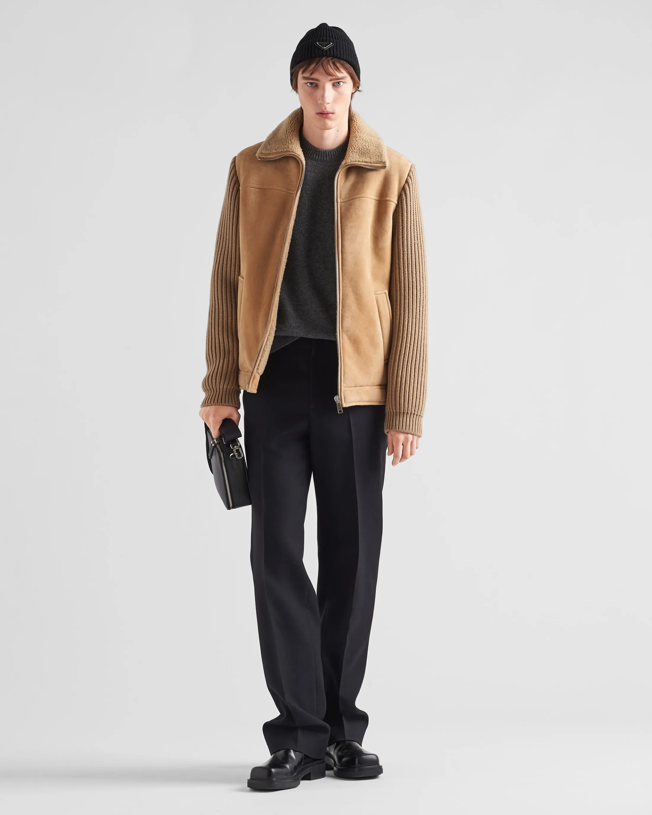 Prada Shearling and knit jacket Camel/camel Hot