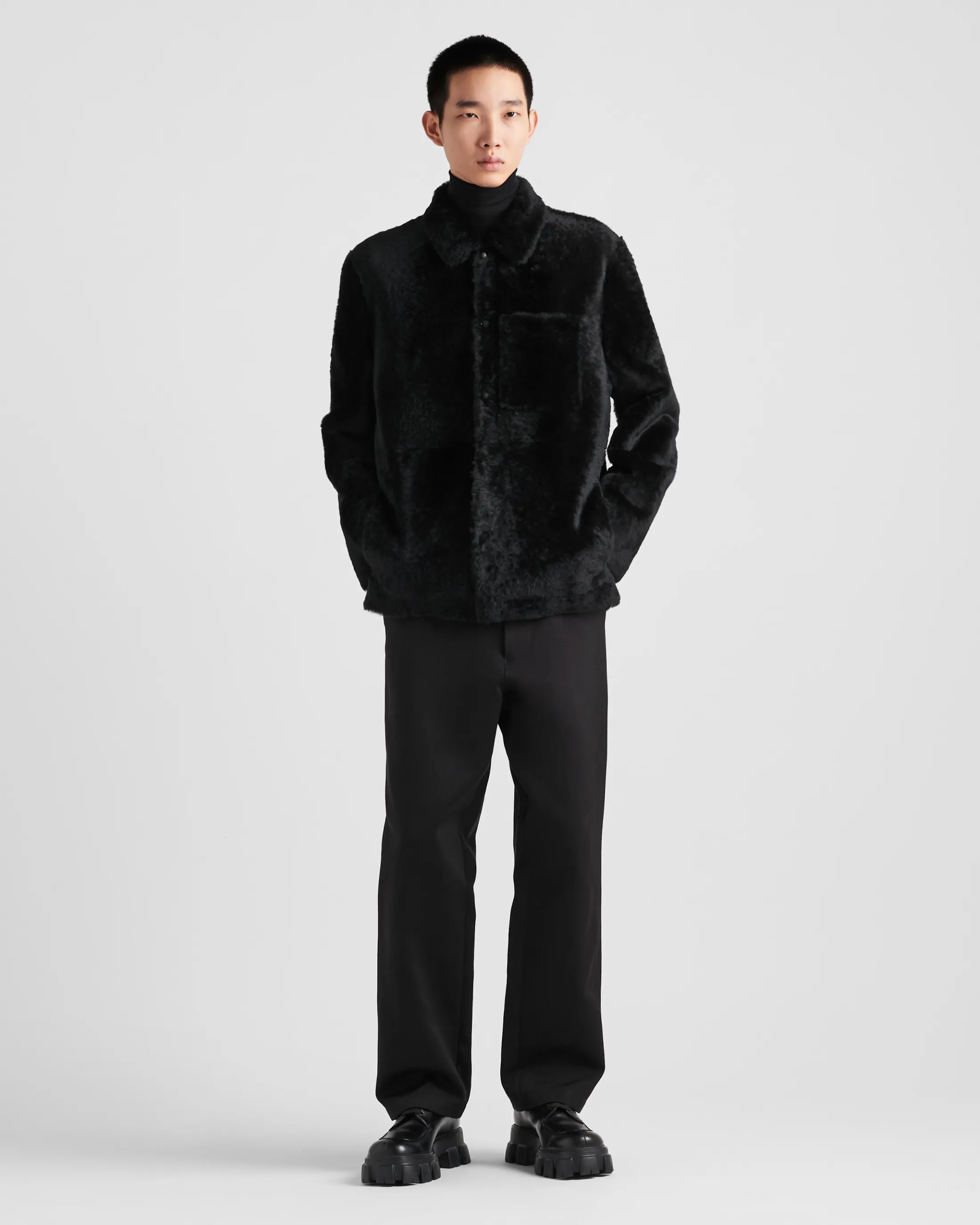 Prada Shearling blouson jacket Black Cheap