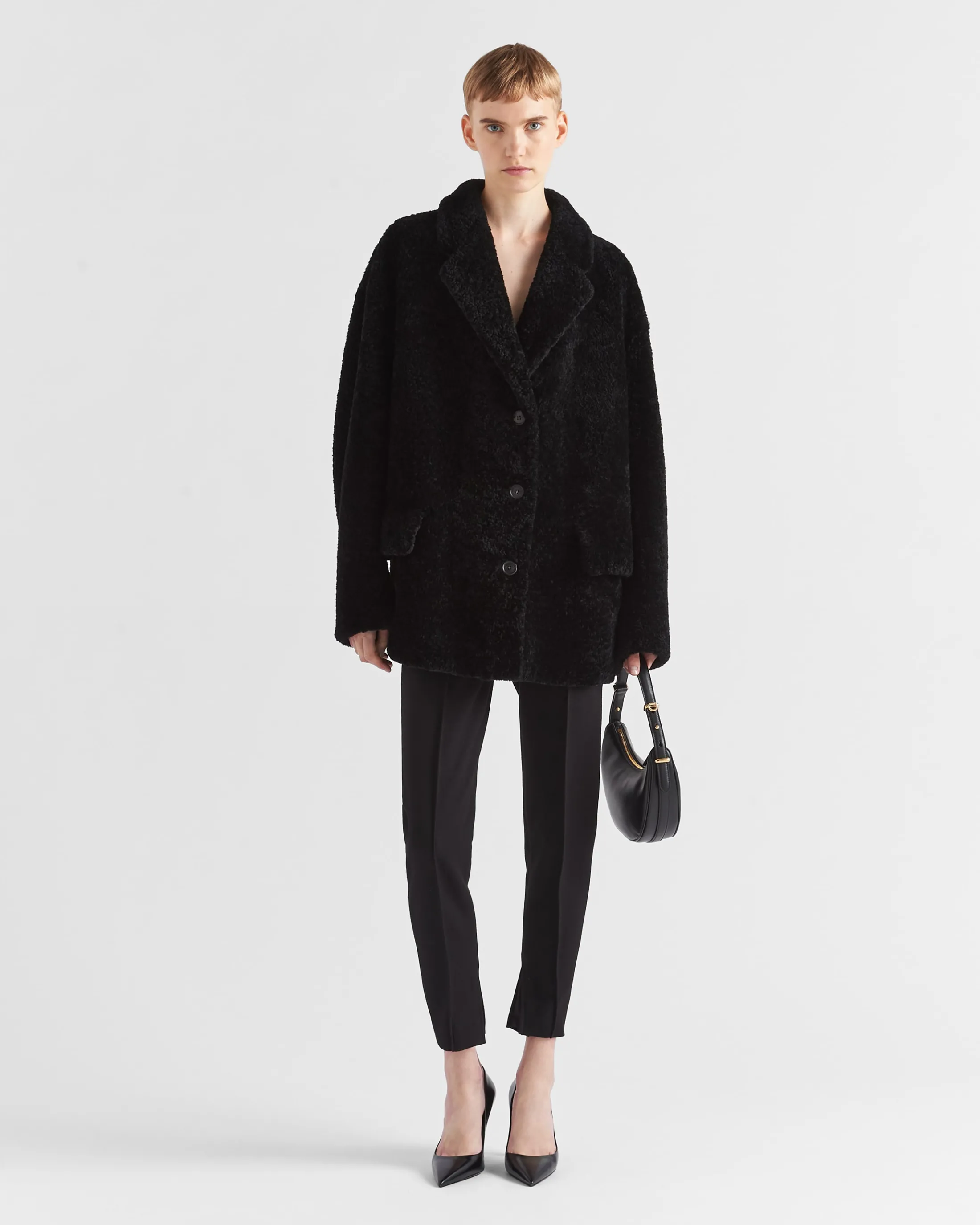 Prada Shearling caban jacket Black Discount