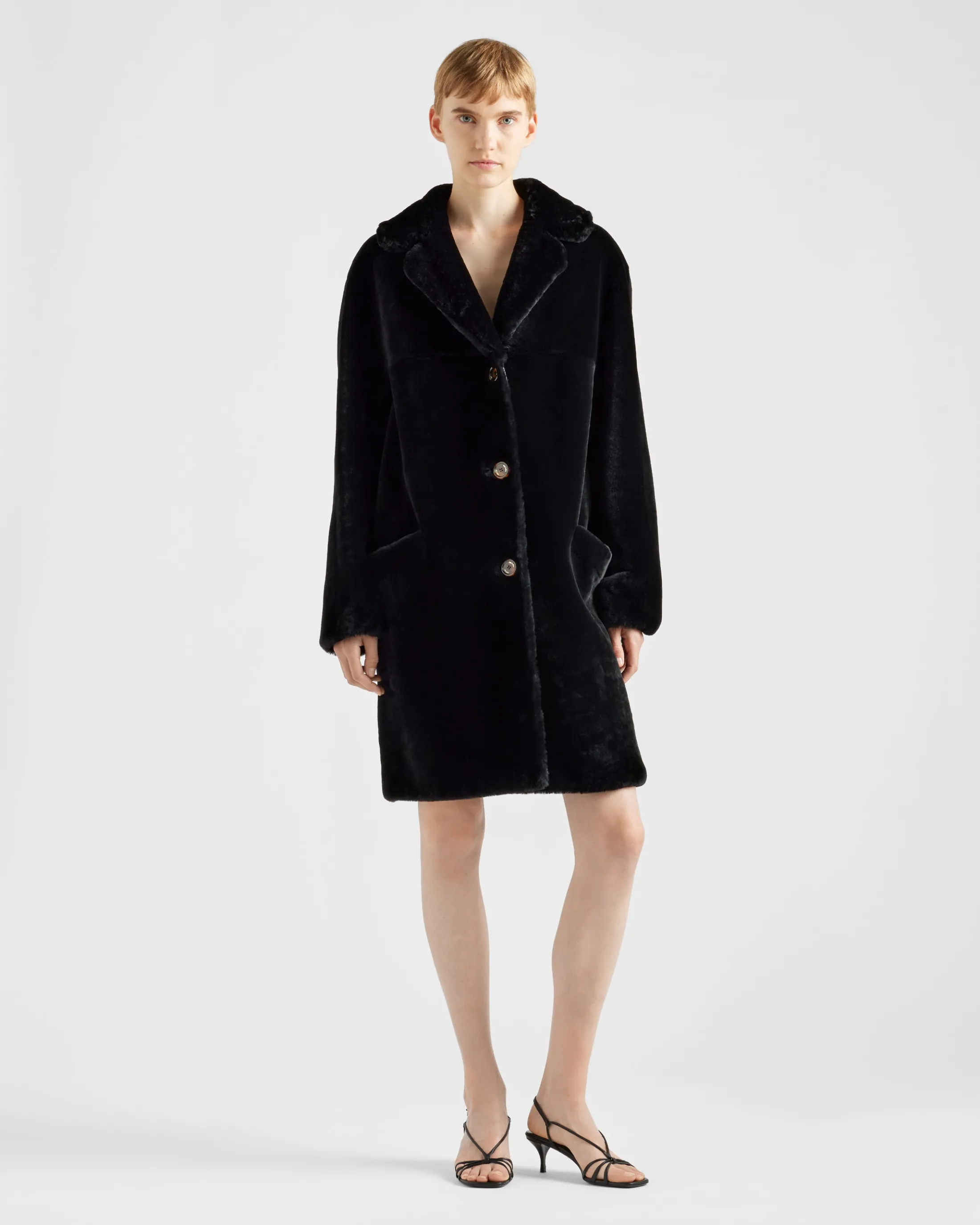 Prada Shearling coat Black Flash Sale