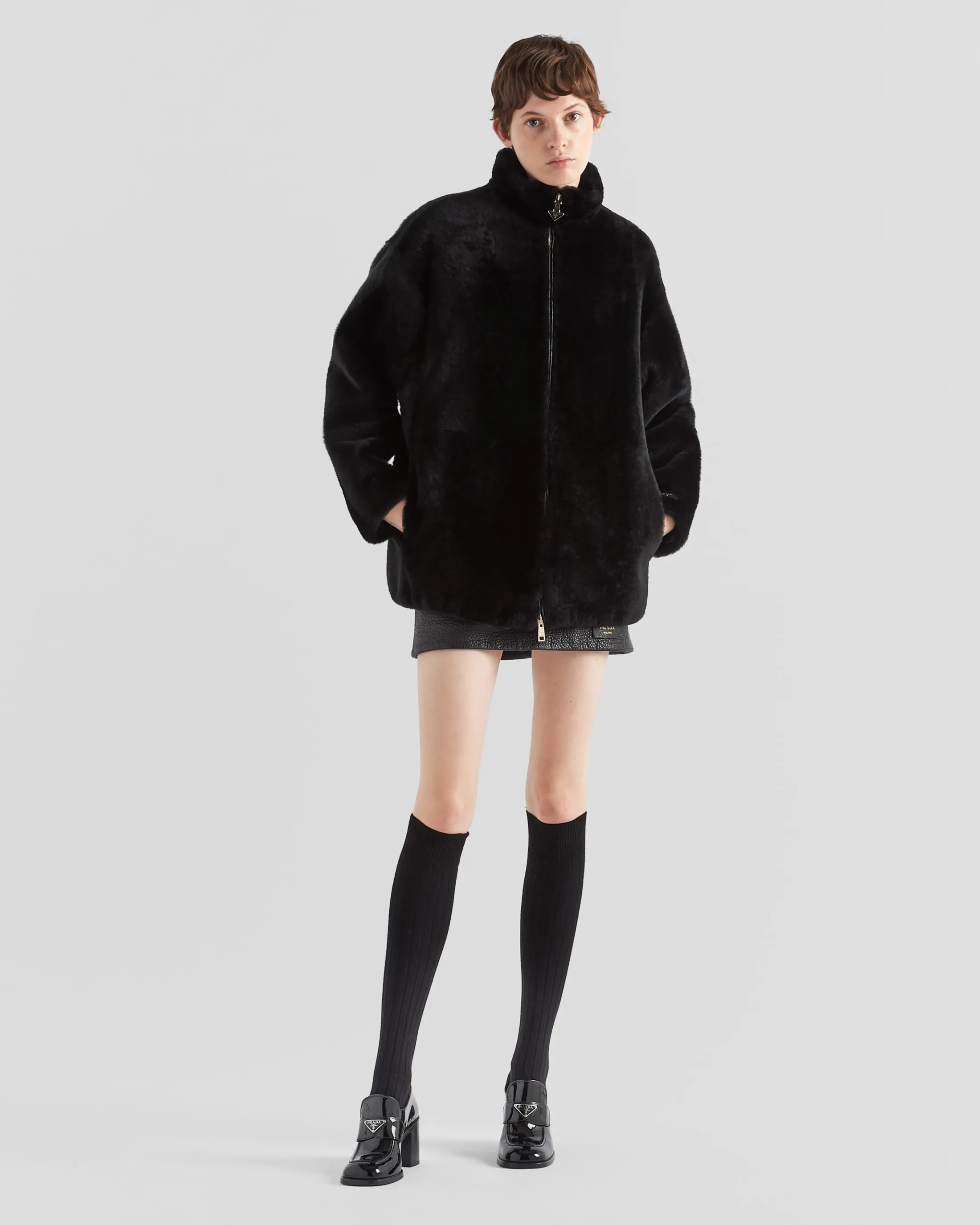 Prada Shearling fur jacket Black Clearance