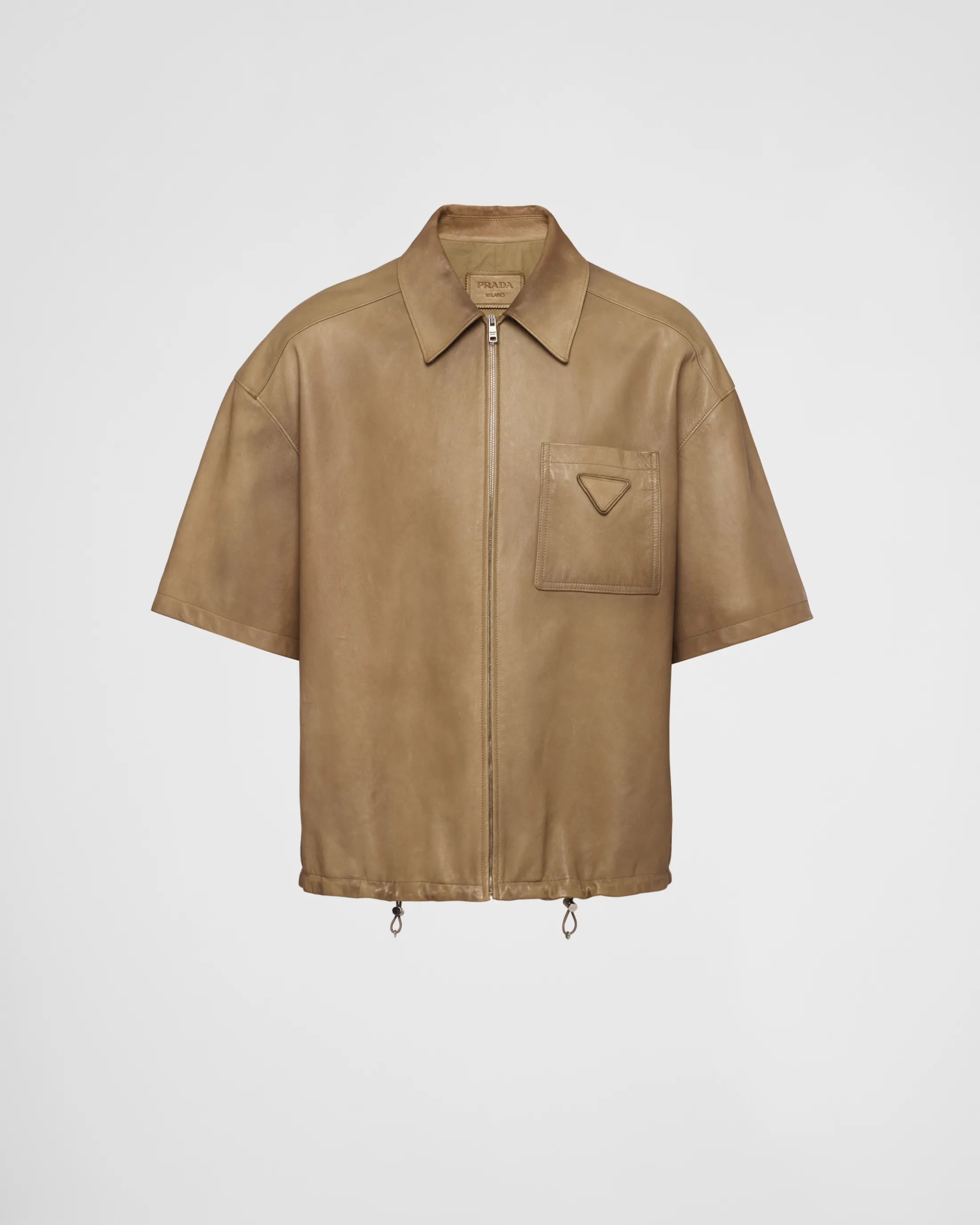 Prada Short-sleeve nappa leather shirt Colonialbeige Best