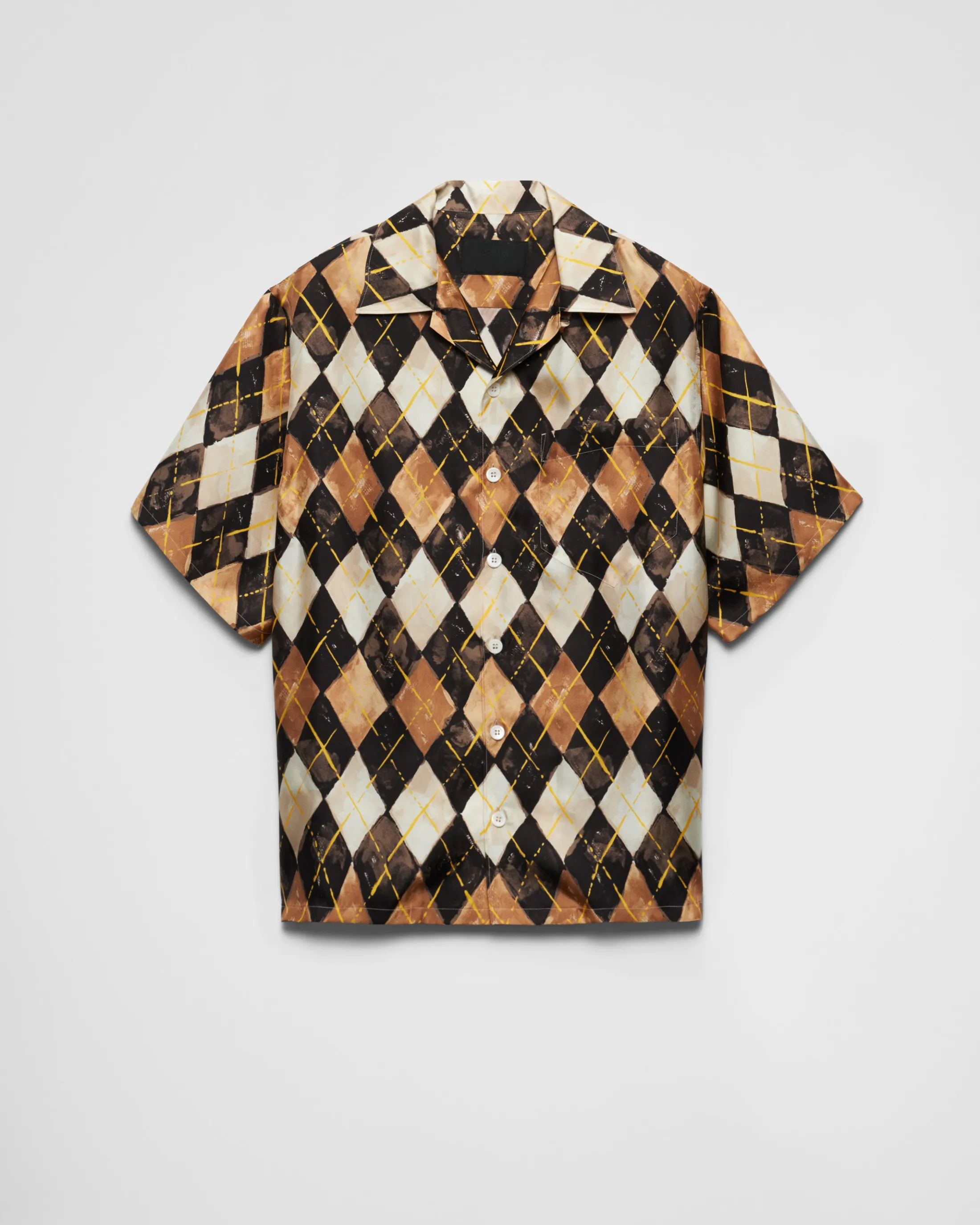 Prada Short-sleeved Argyle-pattern silk twill shirt Ebony Shop