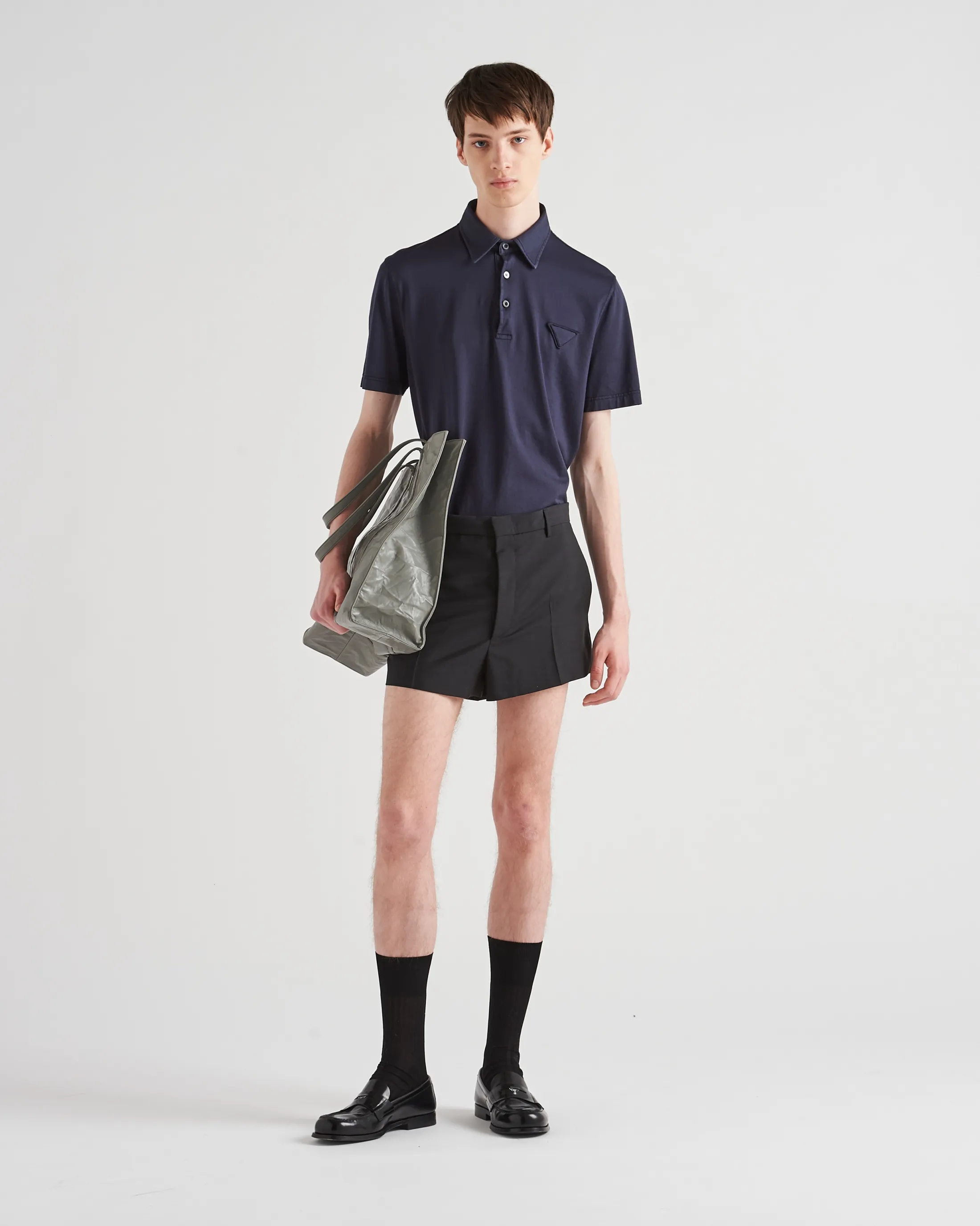 Prada Short-sleeved cotton polo shirt Navy Outlet