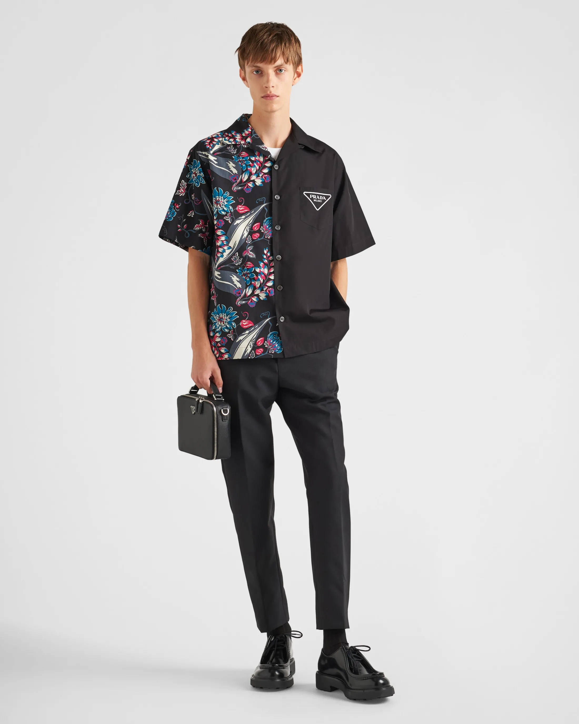 Prada Short-sleeved cotton shirt Black Flash Sale