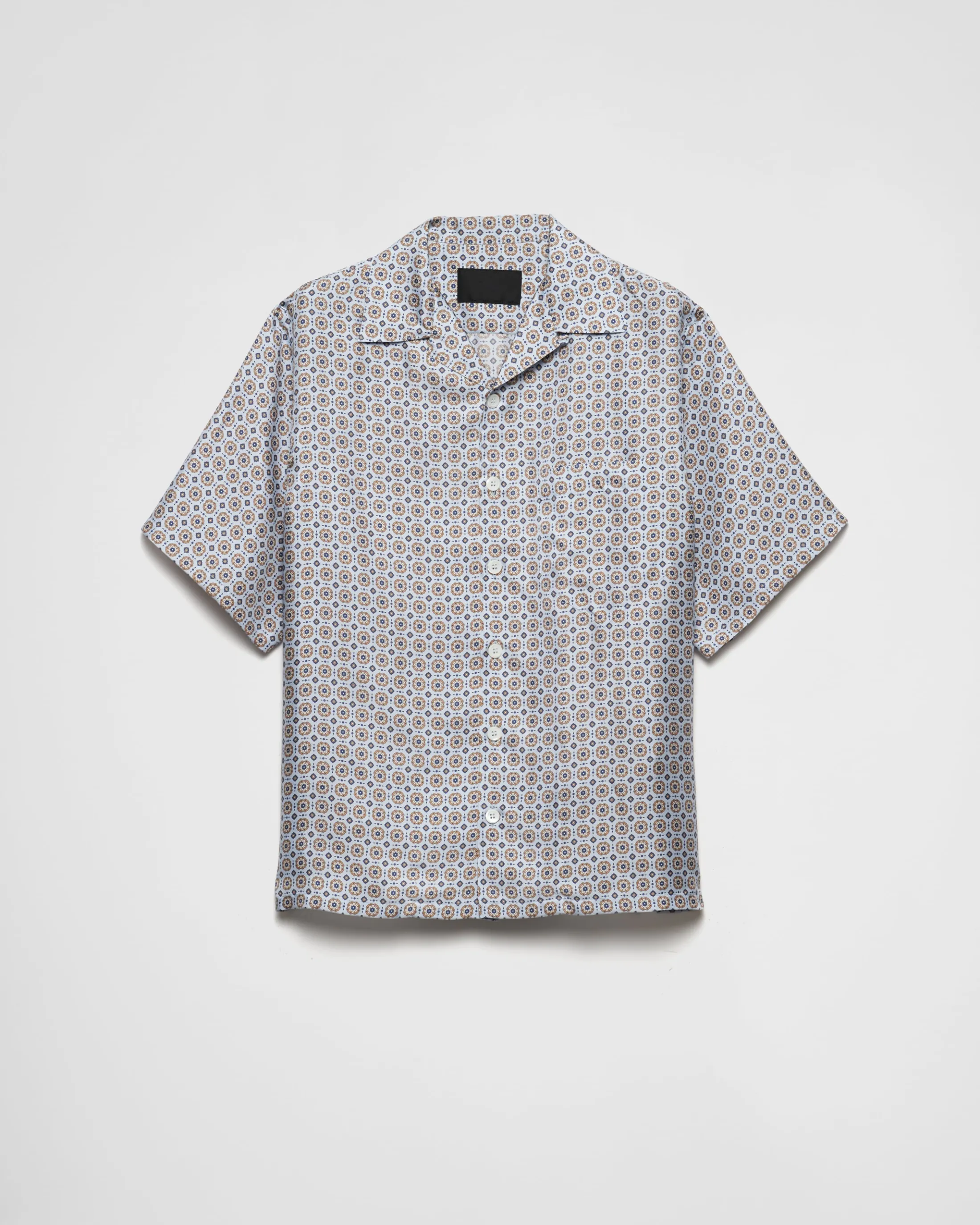 Prada Short-sleeved printed silk shirt Skyblue Online