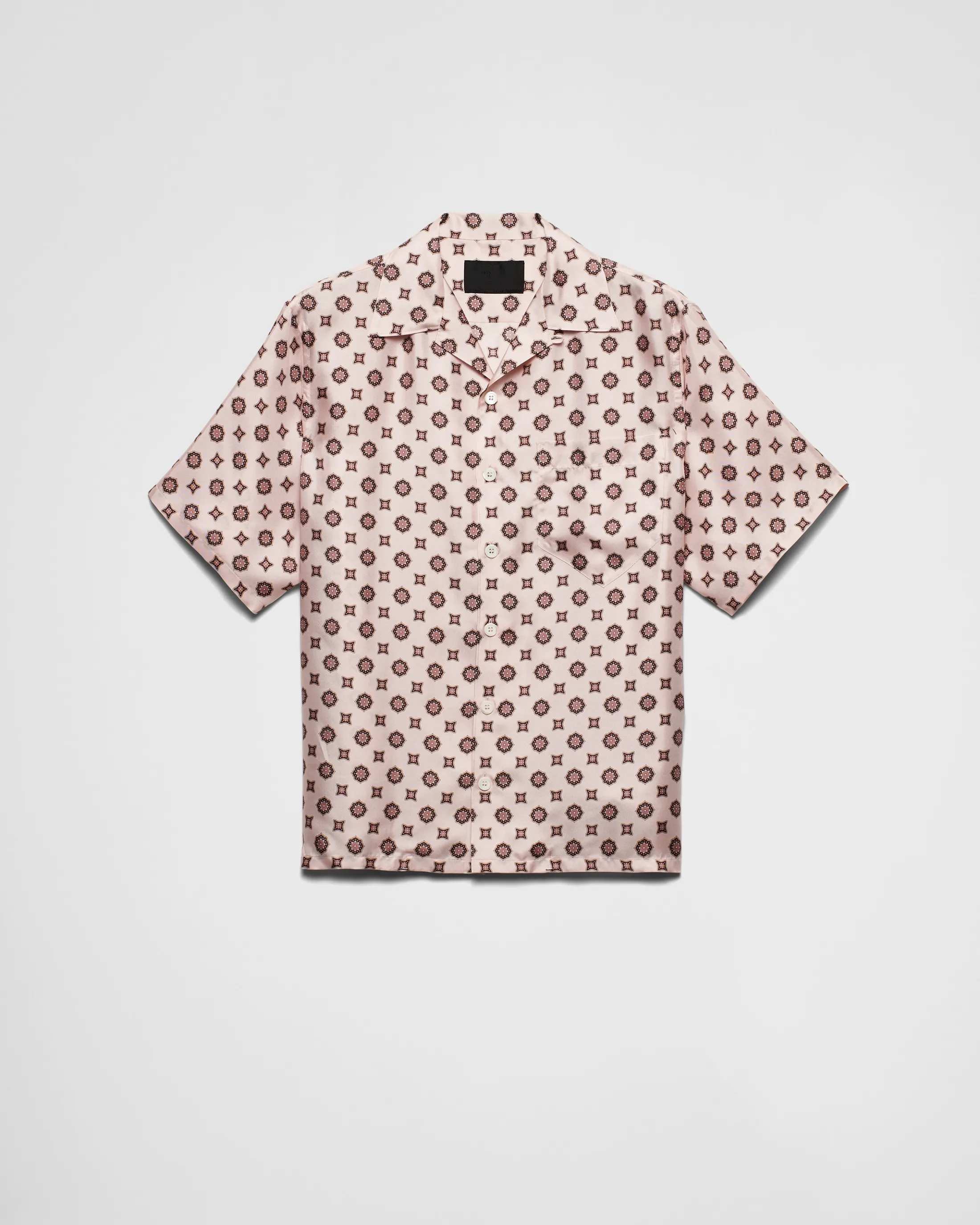 Prada Short-sleeved printed silk shirt Alabasterpink Discount