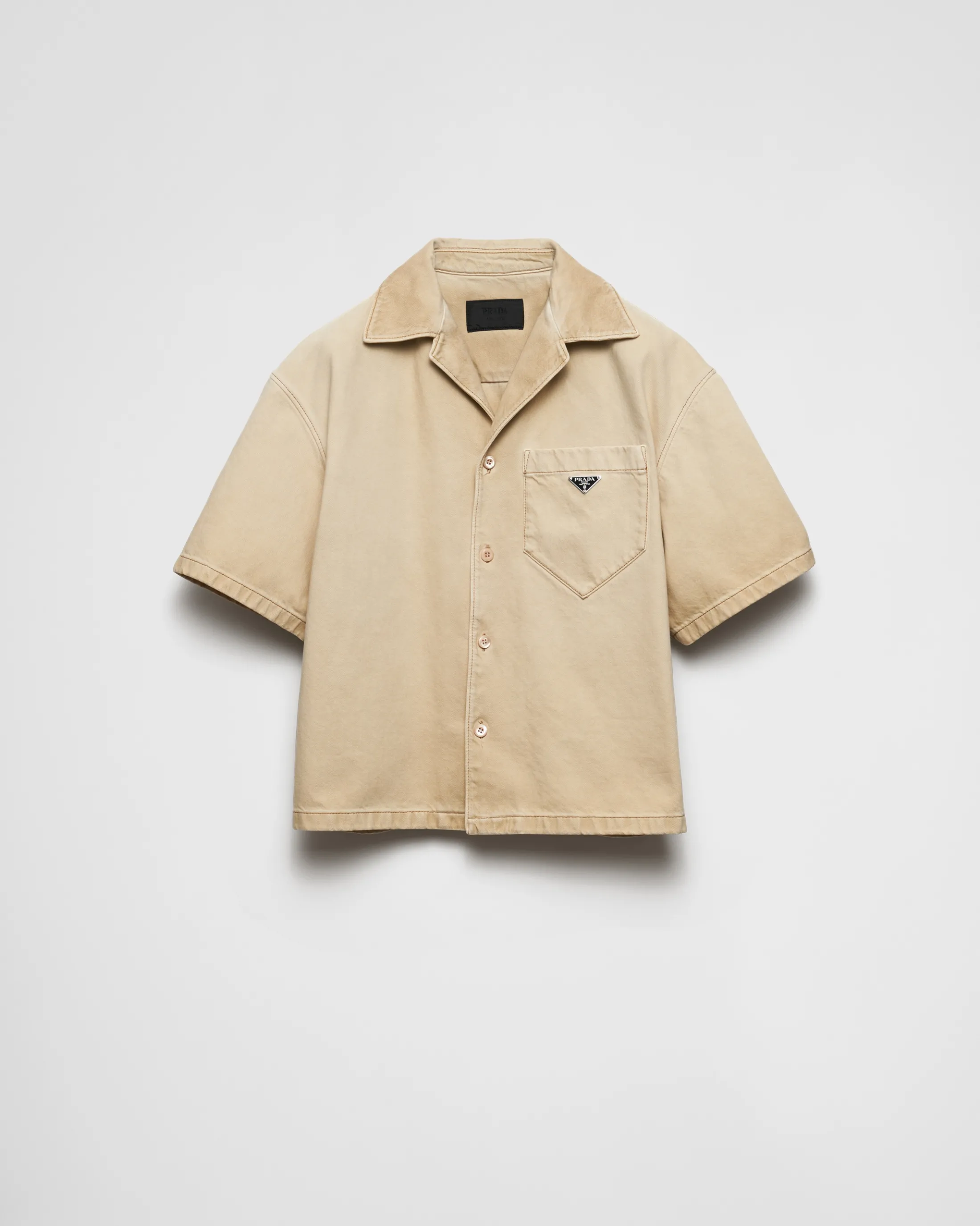 Prada Short-sleeved shirt in worn bull-denim Natural Discount