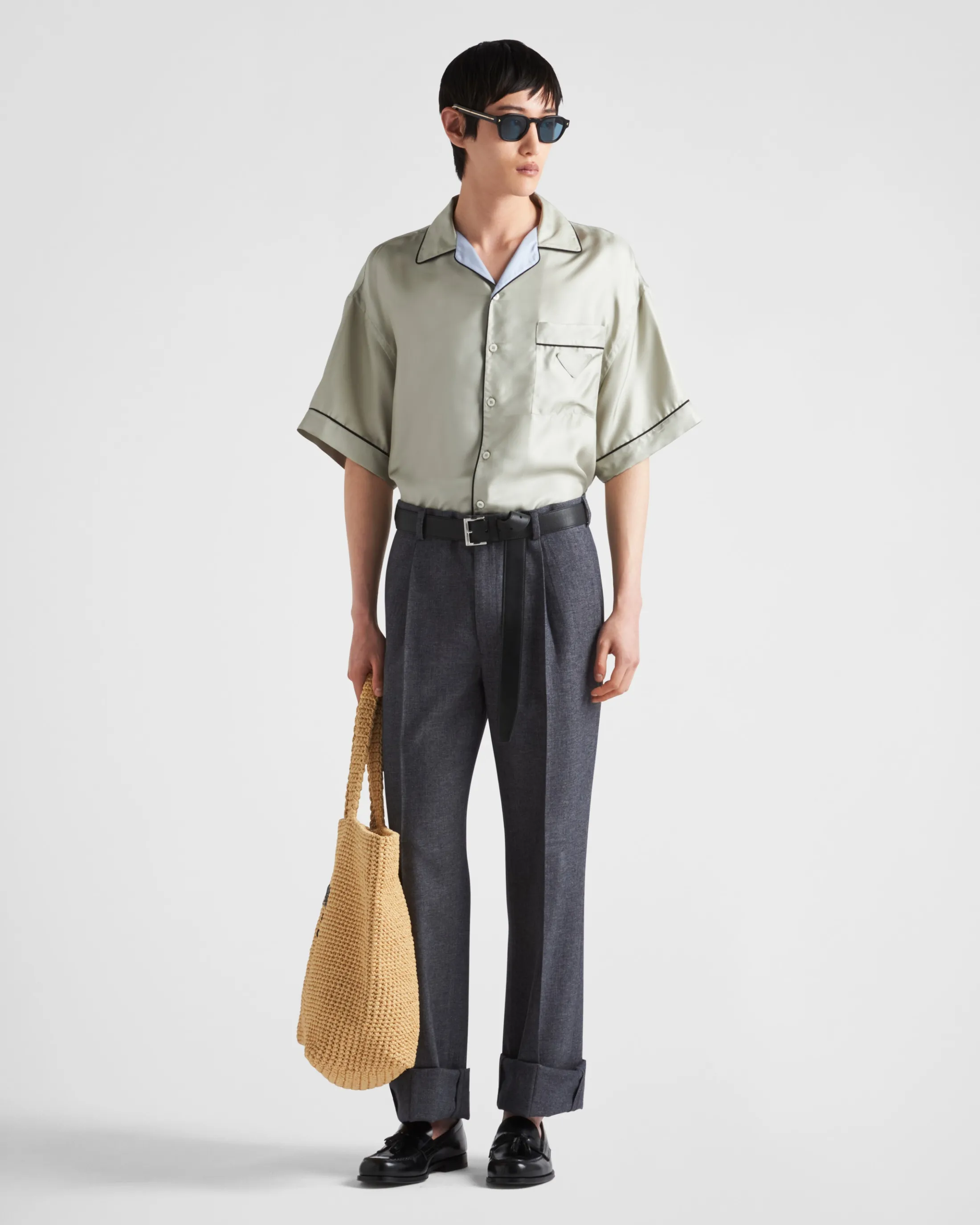 Prada Short-sleeved silk twill shirt Agave Store