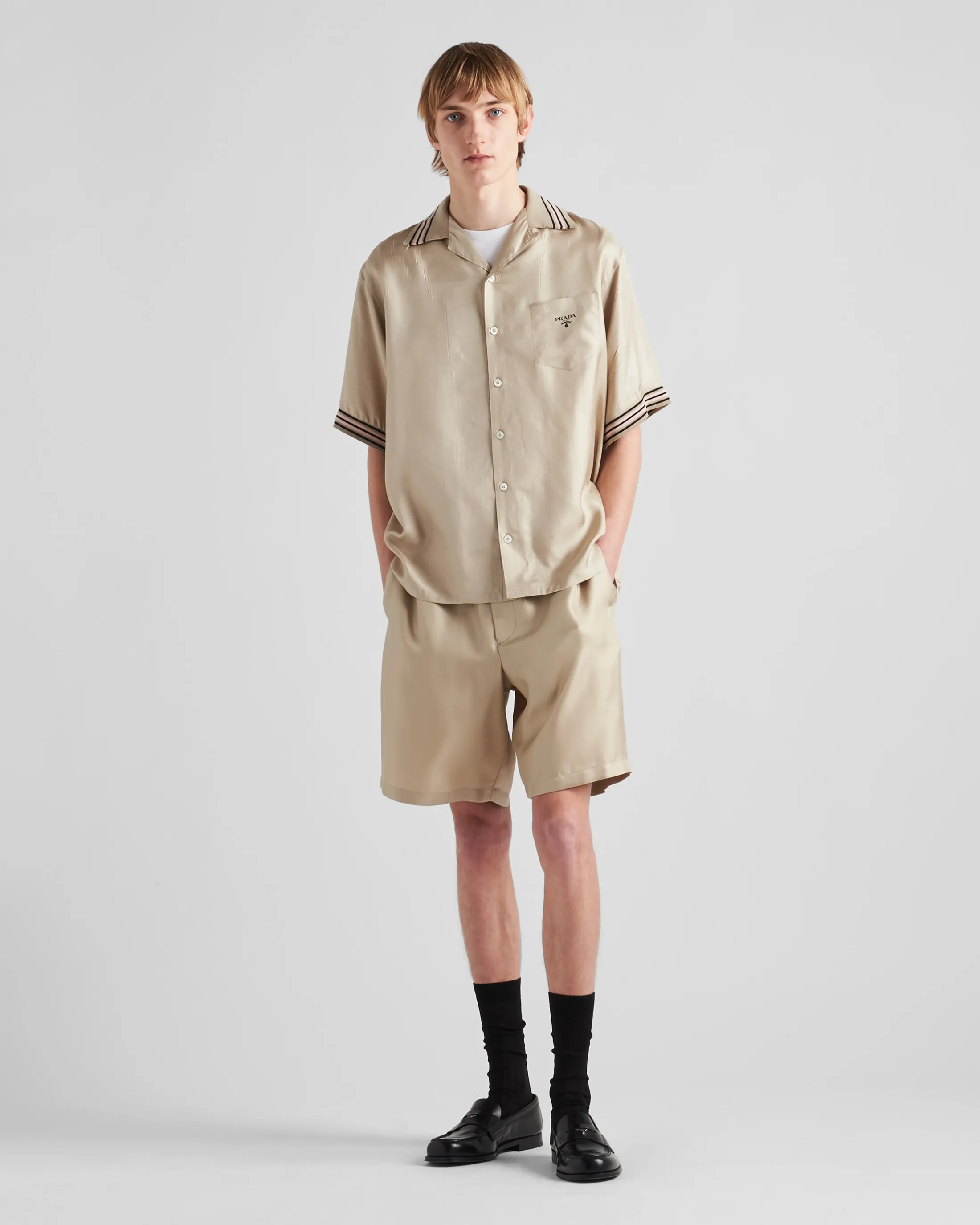 Prada Short-sleeved silk twill shirt Cord Hot