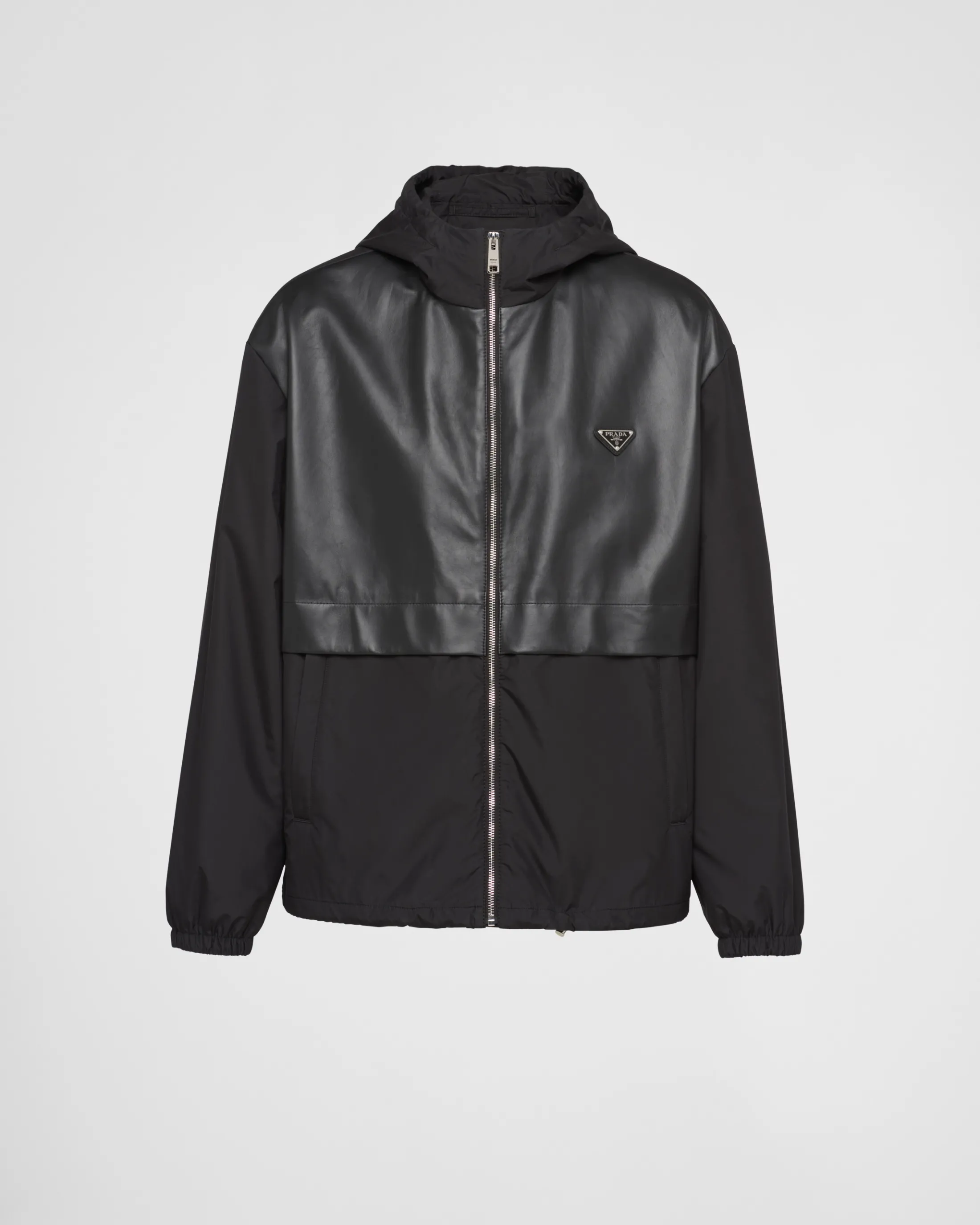 Prada Silk and leather blouson jacket Black Flash Sale