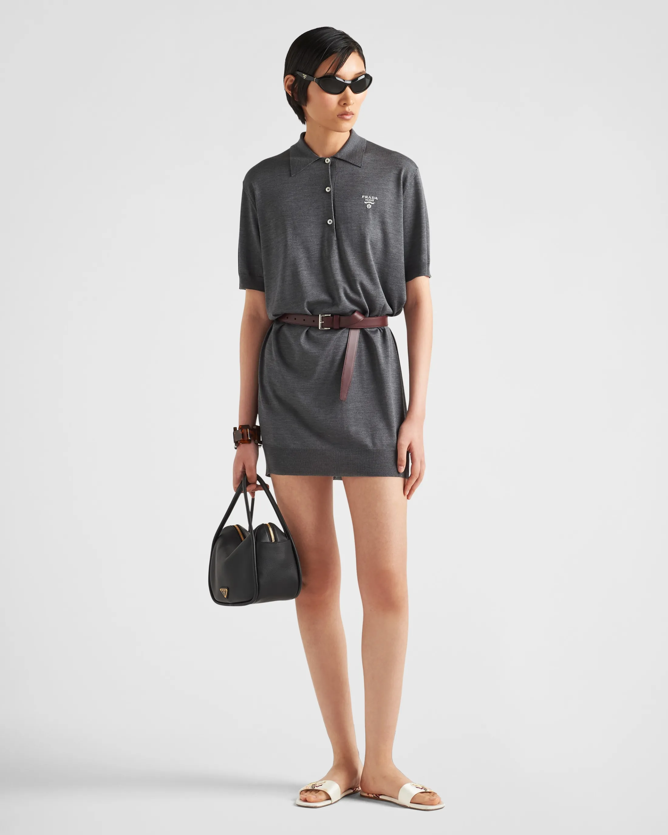 Prada Silk polo mini-dress Slategray Discount