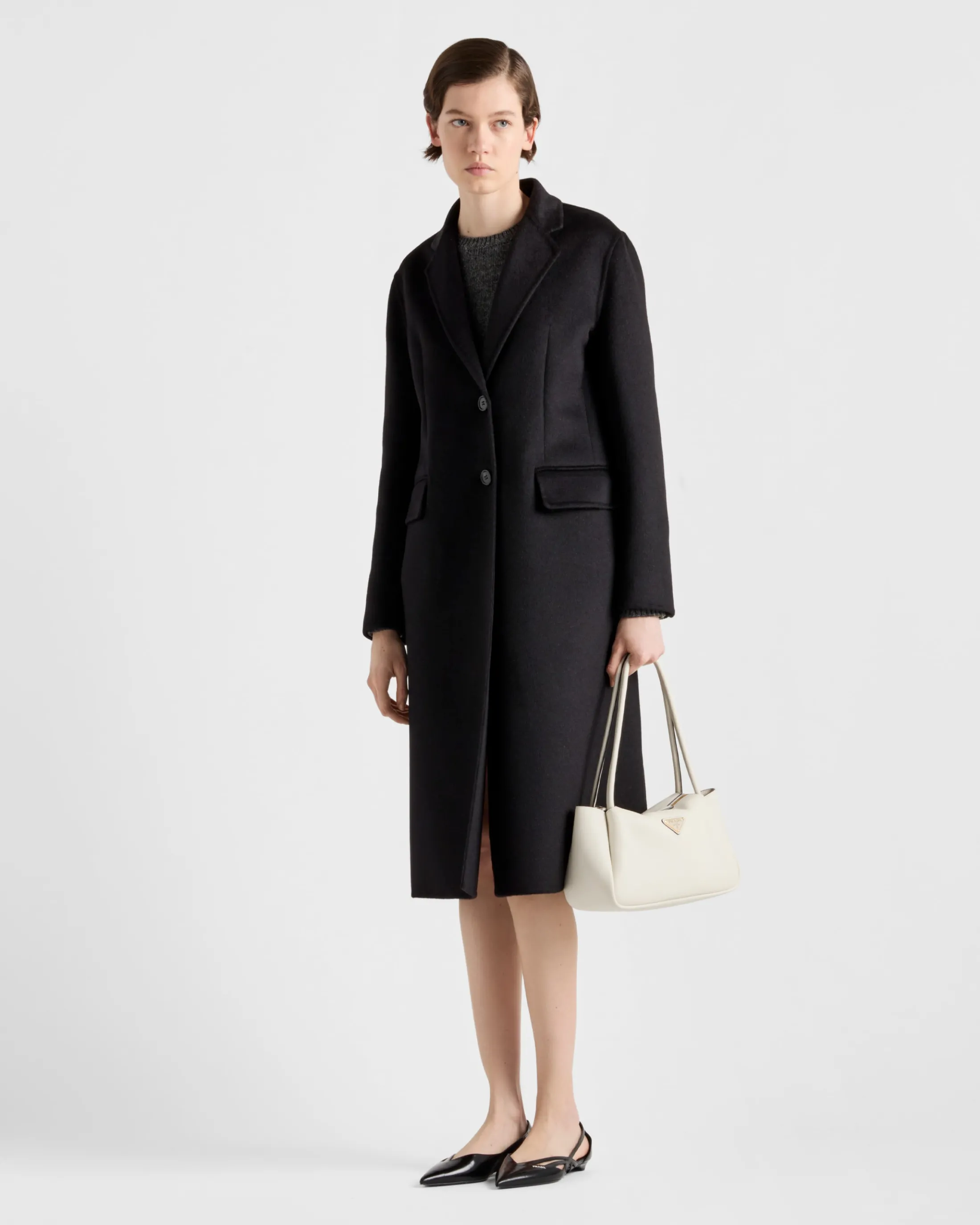 Prada Single-breasted cashgora coat Black Hot