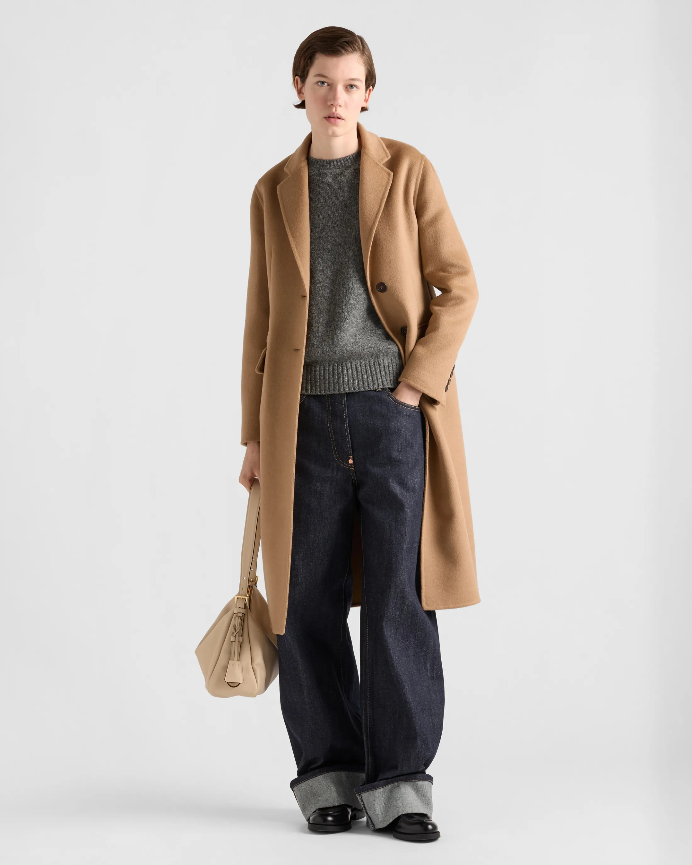 Prada Single-breasted cashgora coat Camelbrown Flash Sale