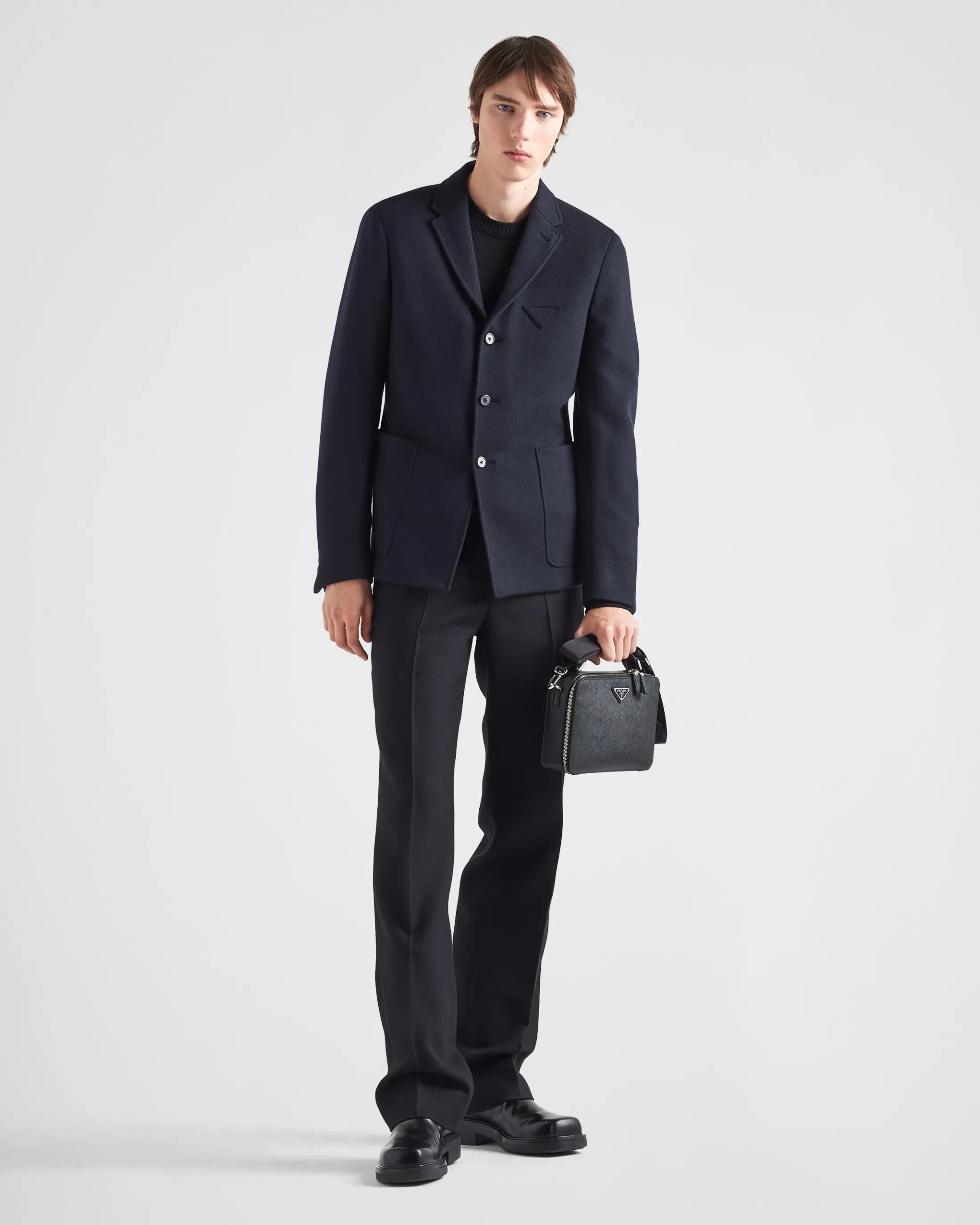 Prada Single-breasted cashmere and wool jacket Navy Flash Sale