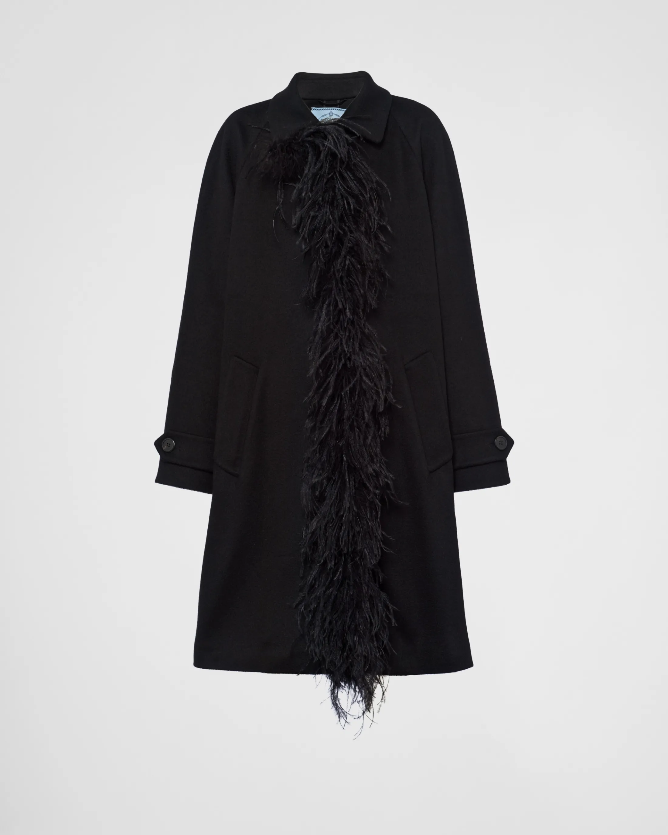 Prada Single-breasted cashmere coat with feathers Black Cheap