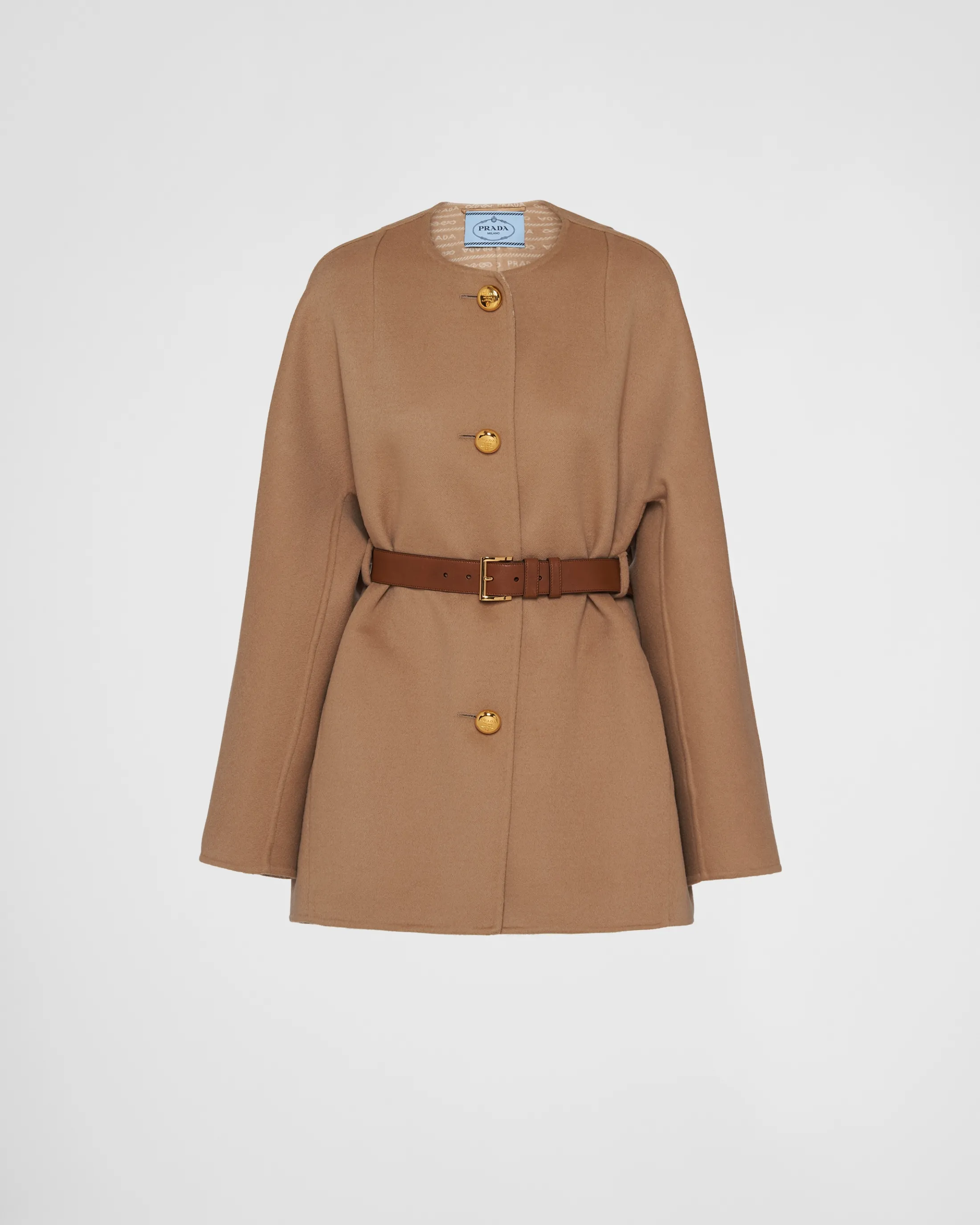 Prada Single-breasted double wool caban jacket Camel/white Shop