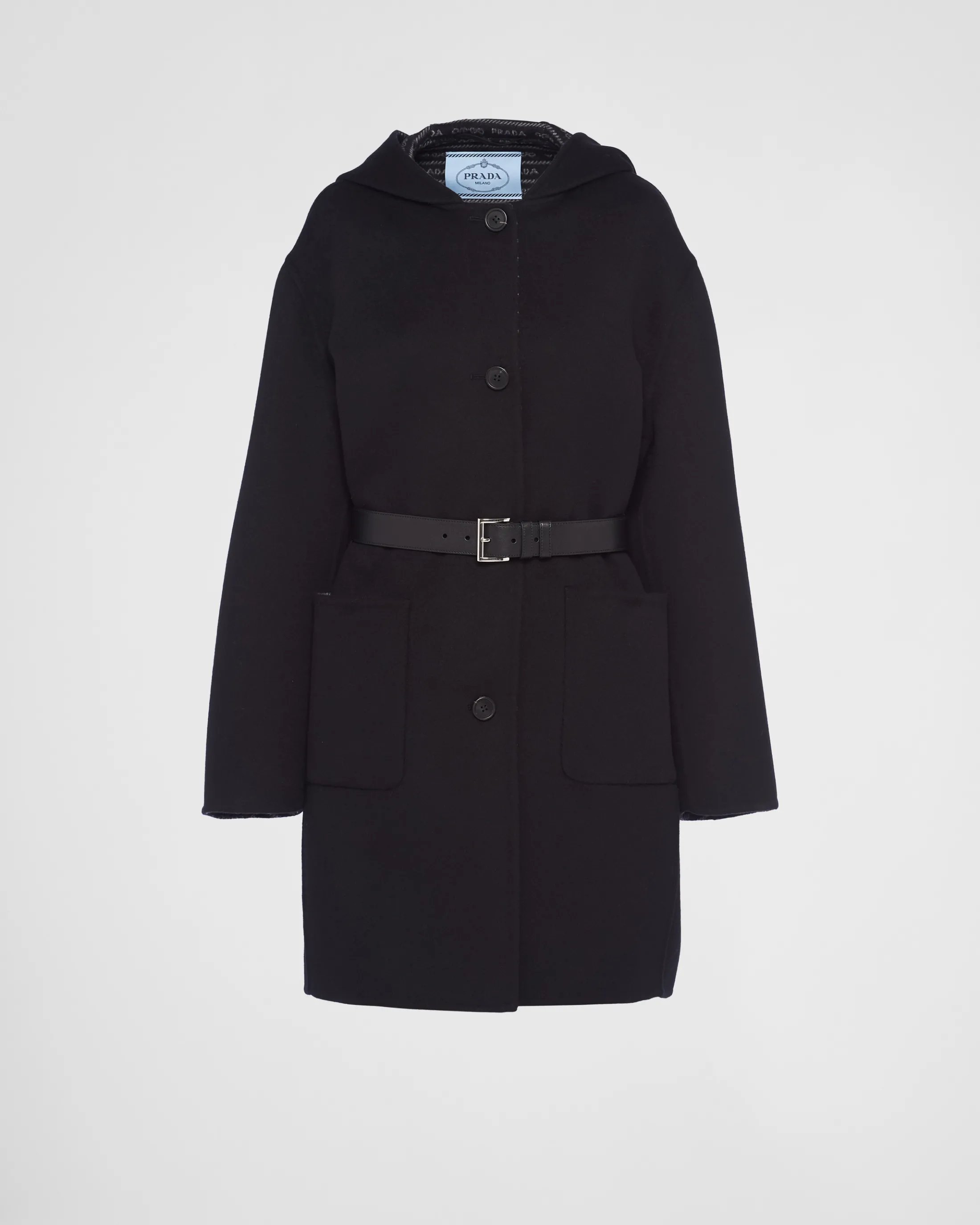 Prada Single-breasted double wool coat Black/gray Best Sale