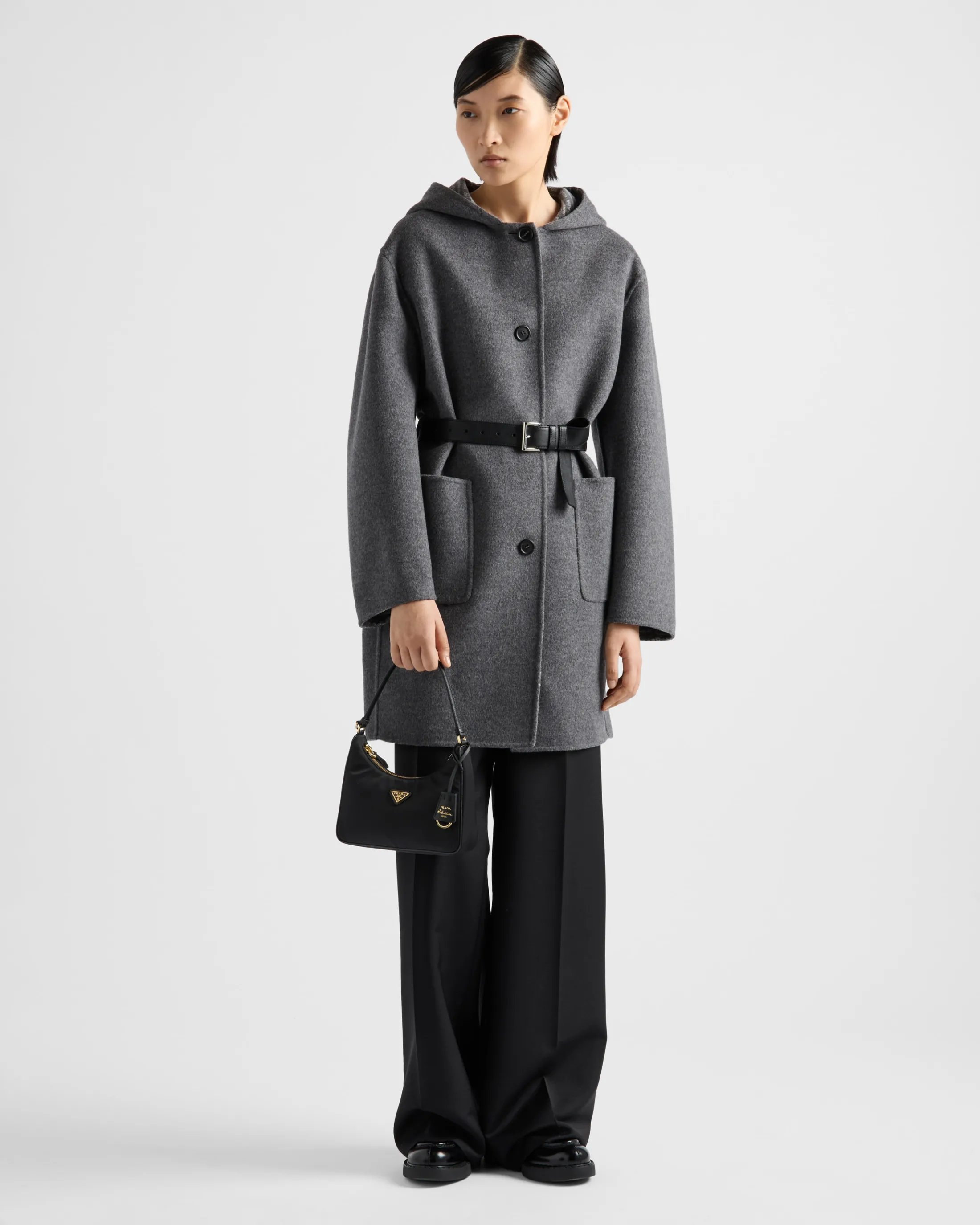 Prada Single-breasted double wool coat Gray/white Hot