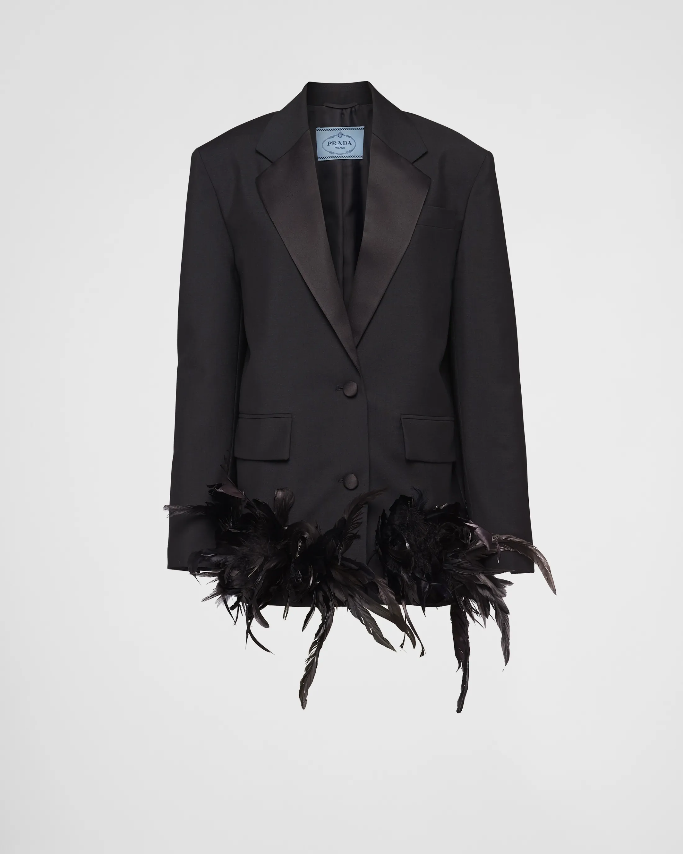 Prada Single-breasted kid mohair jacket with feathers Black Outlet