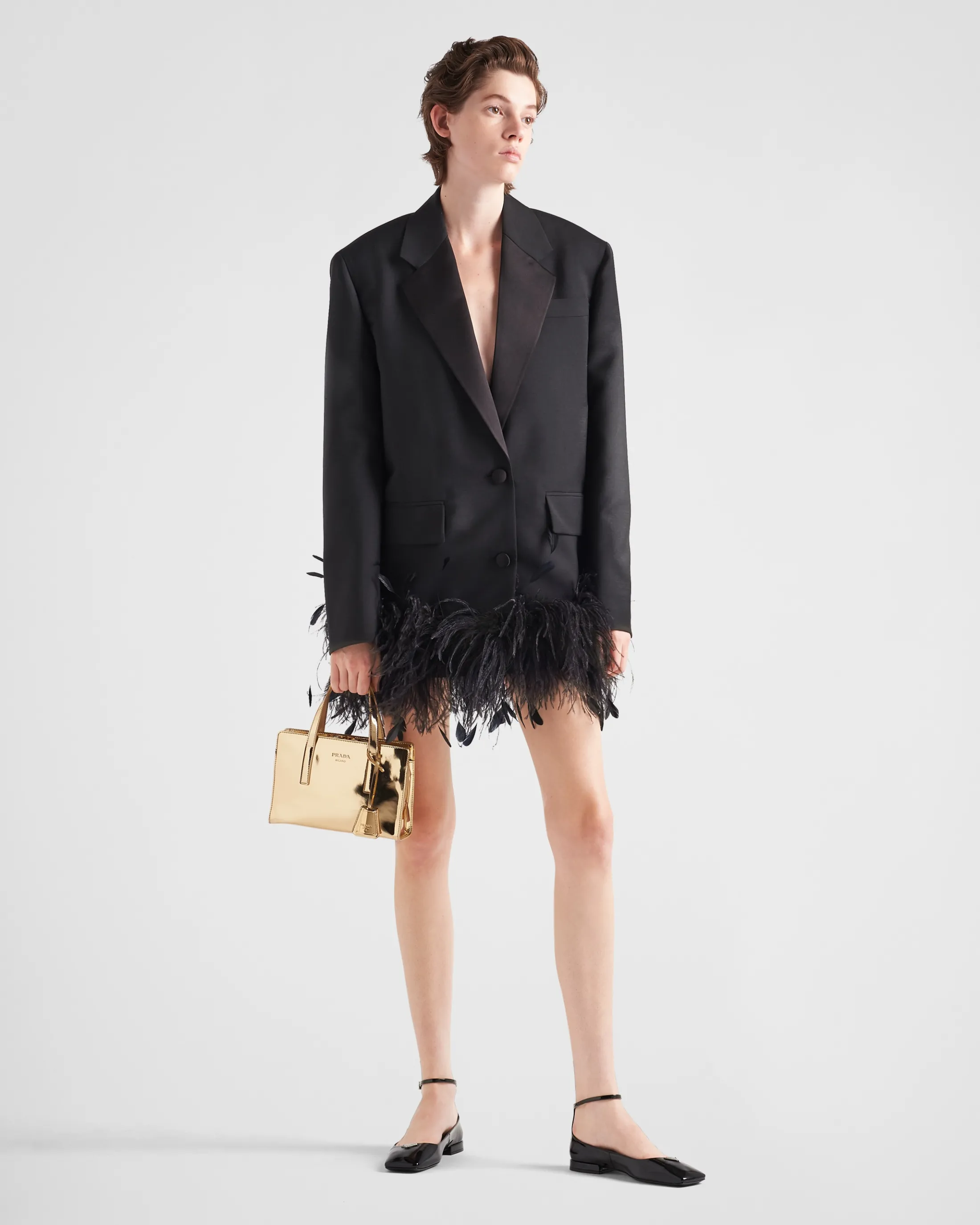 Prada Single-breasted kid mohair jacket with feathers Black Outlet